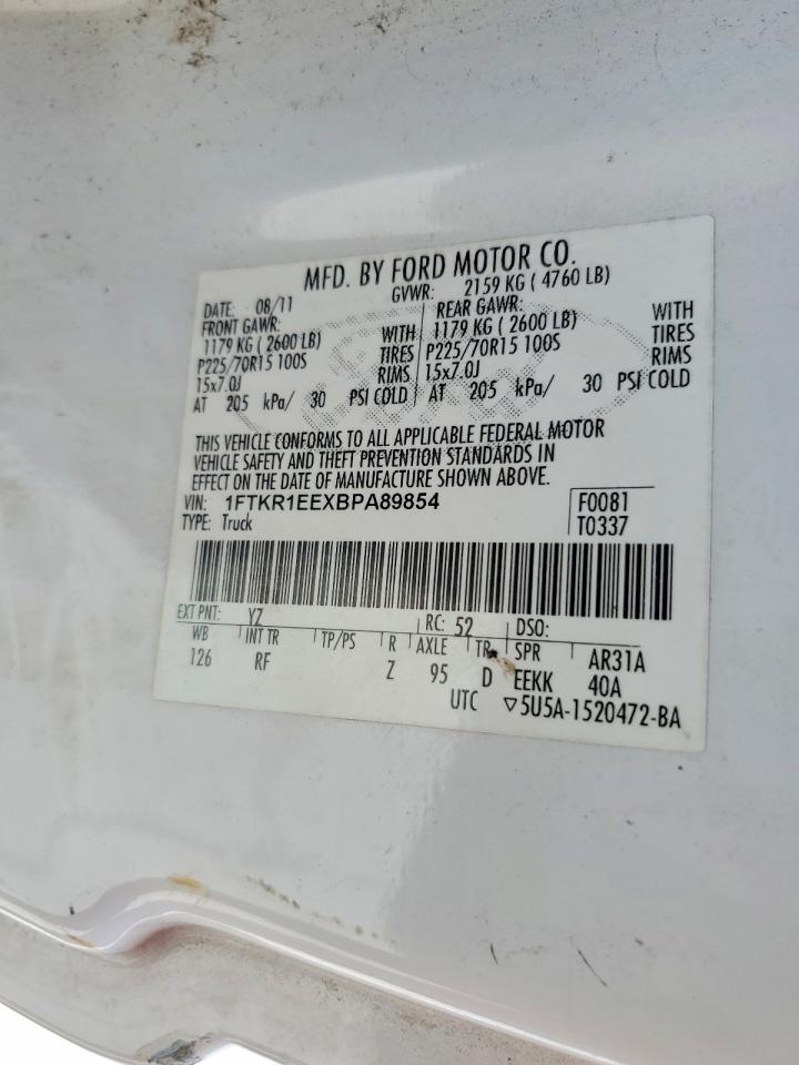 2011 Ford Ranger Super Cab White vin: 1FTKR1EEXBPA89854