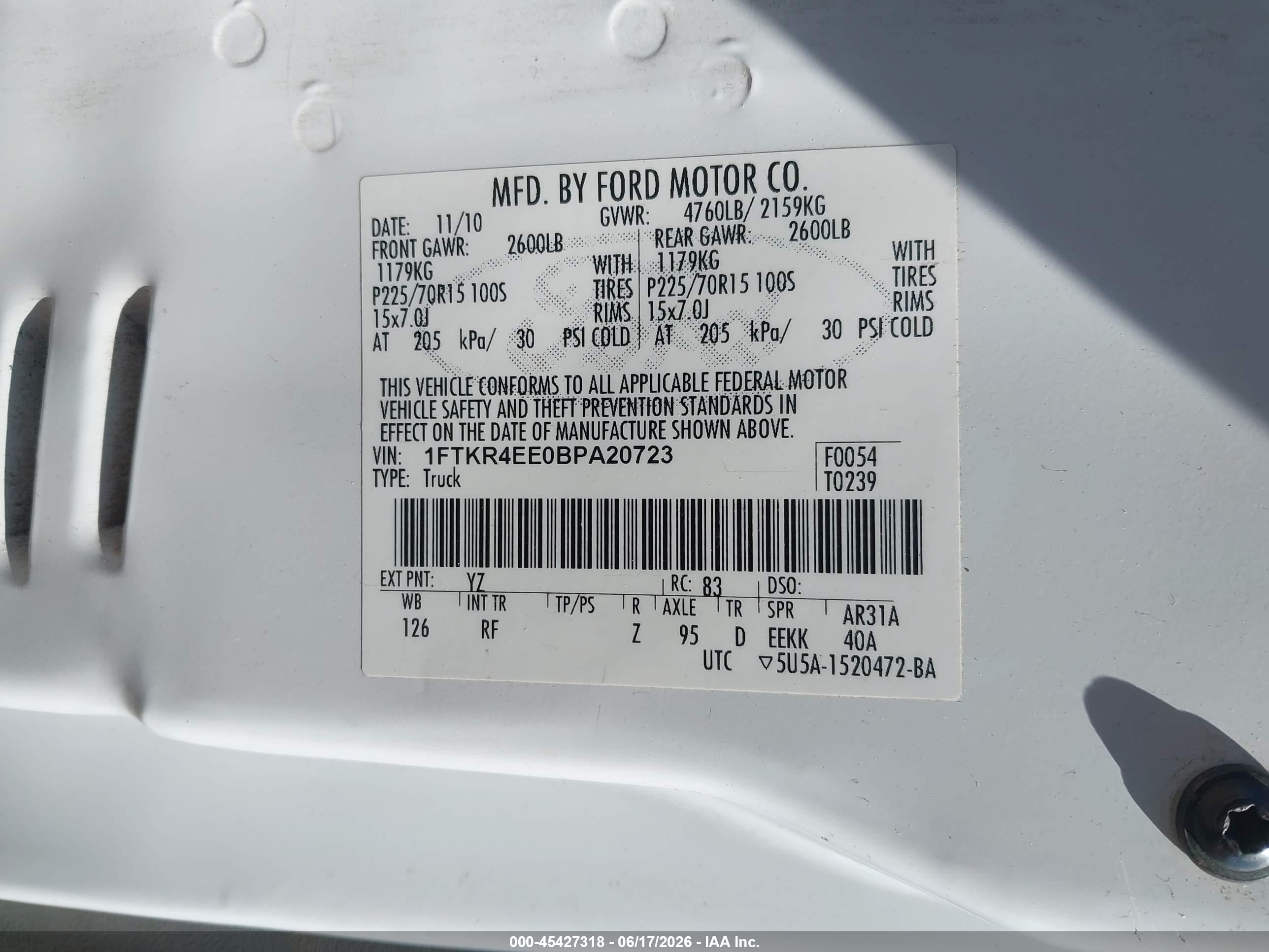 2011 Ford Ranger Sport/xlt White vin: 1FTKR4EE0BPA20723