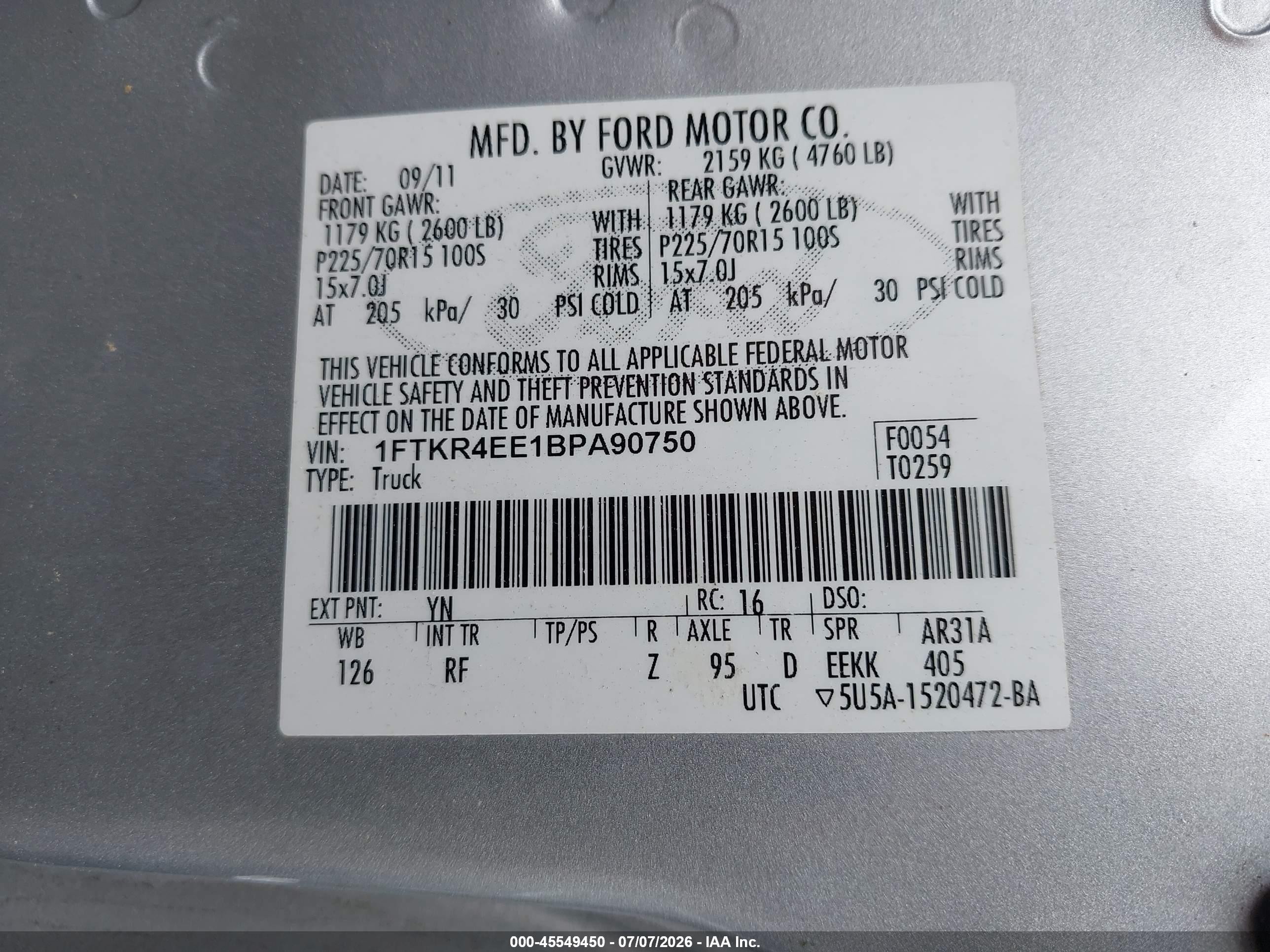 2011 Ford Ranger Sport/xlt Silver vin: 1FTKR4EE1BPA90750