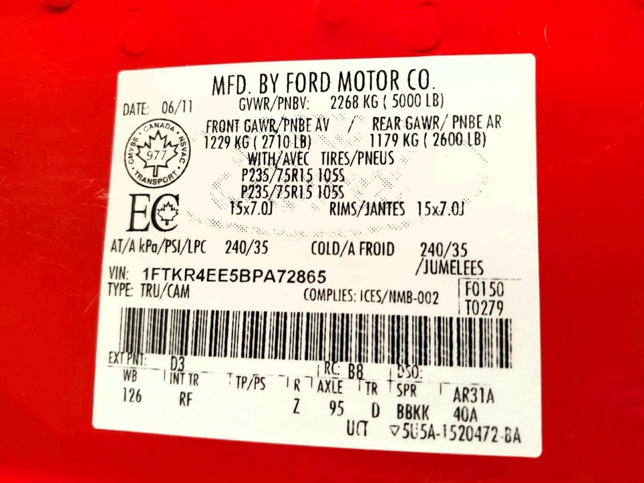 2011 Ford Ranger Super Cab Red vin: 1FTKR4EE5BPA72865