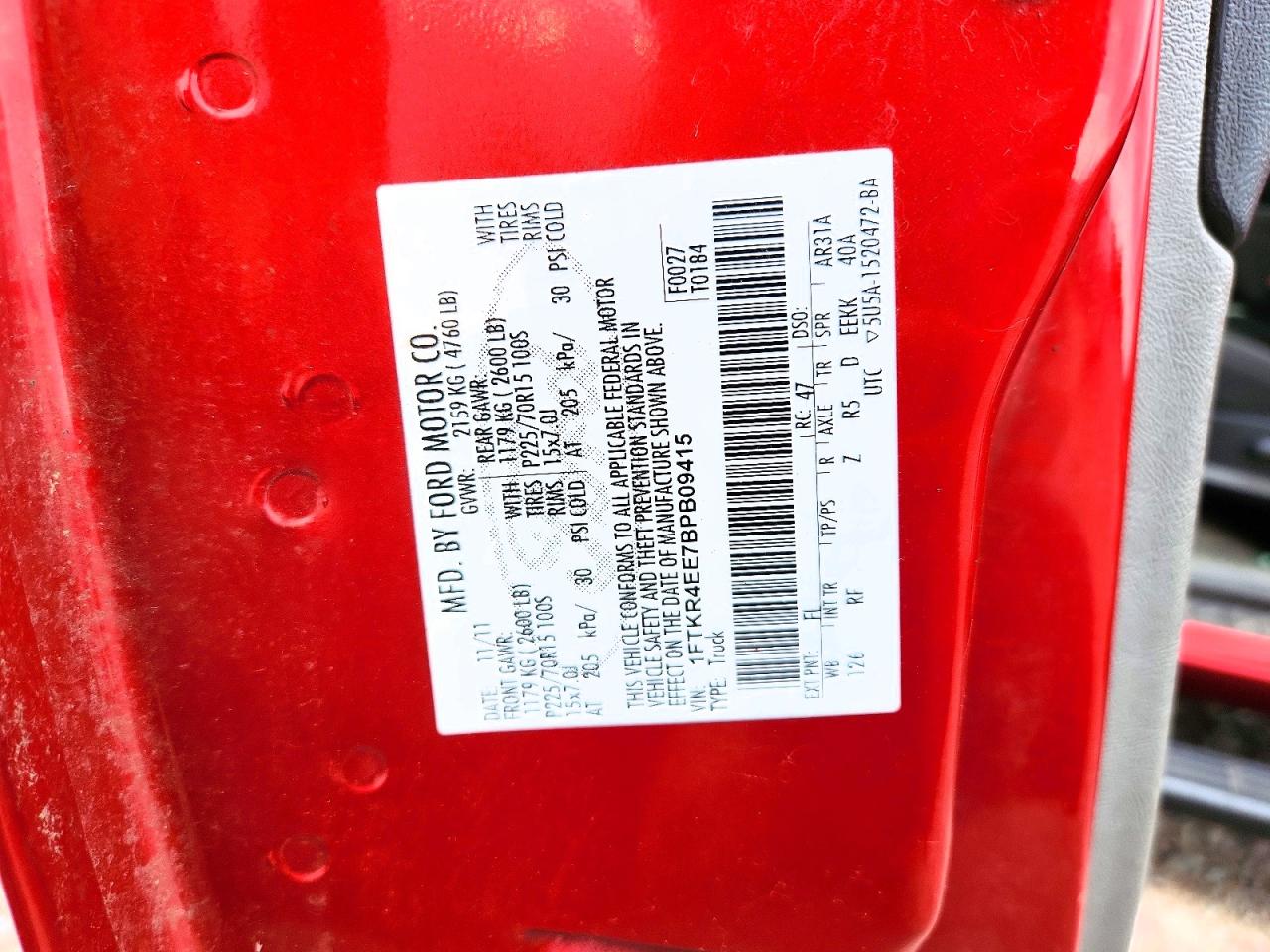 2011 Ford Ranger Super Cab Red vin: 1FTKR4EE7BPB09415