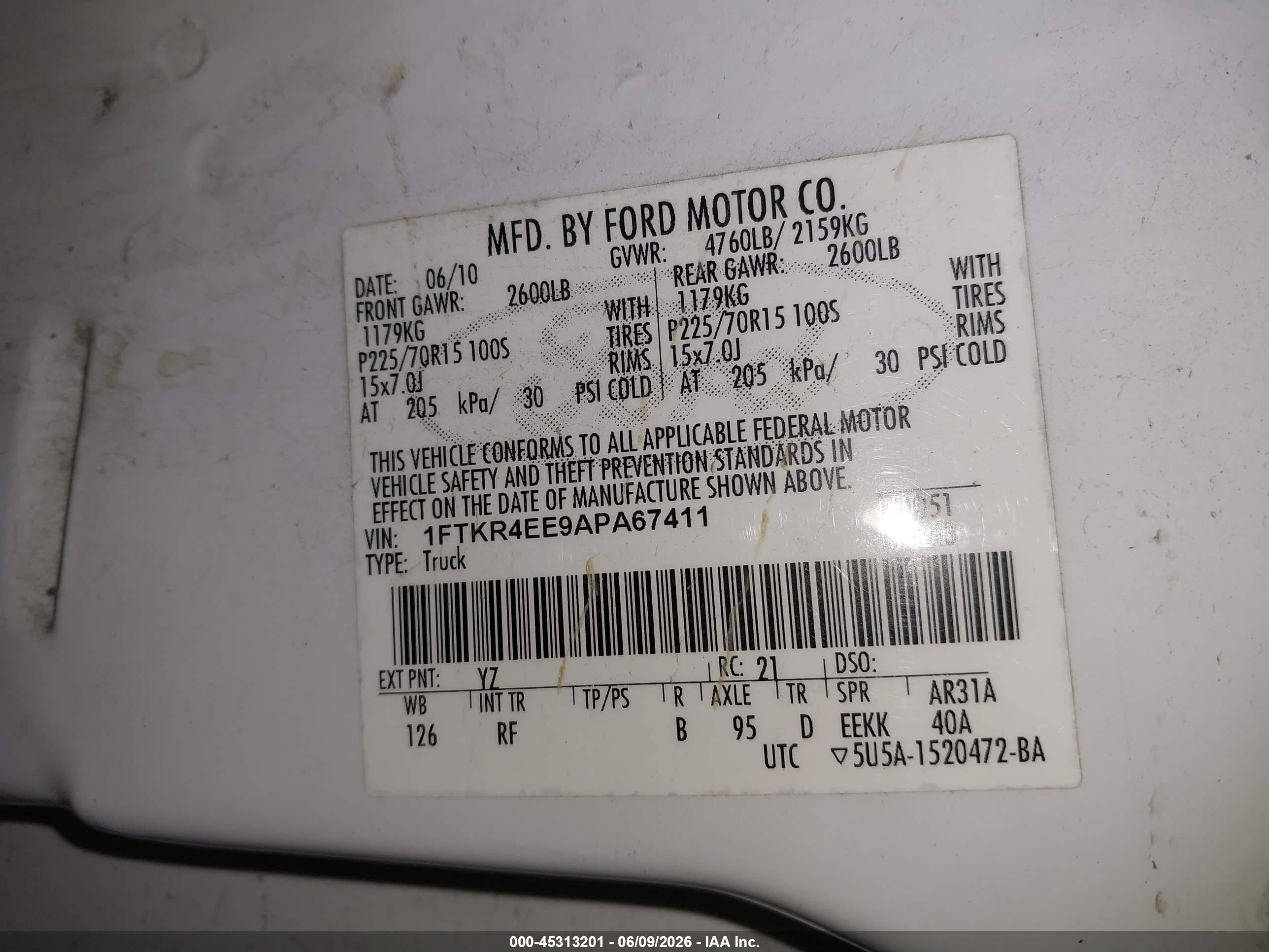 2010 Ford Ranger Xlt White vin: 1FTKR4EE9APA67411