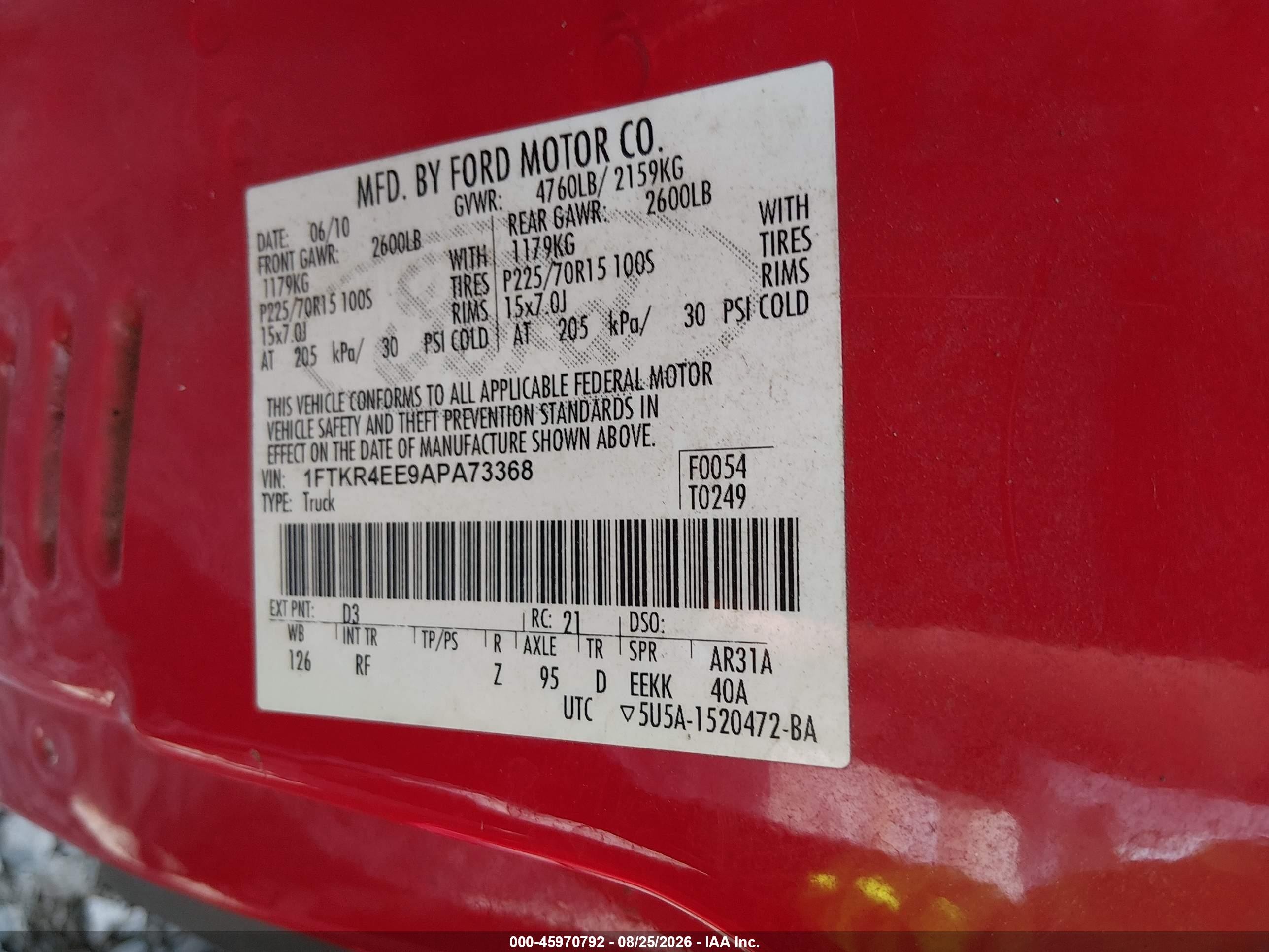 2010 Ford Ranger Sport/xlt Красный vin: 1FTKR4EE9APA73368