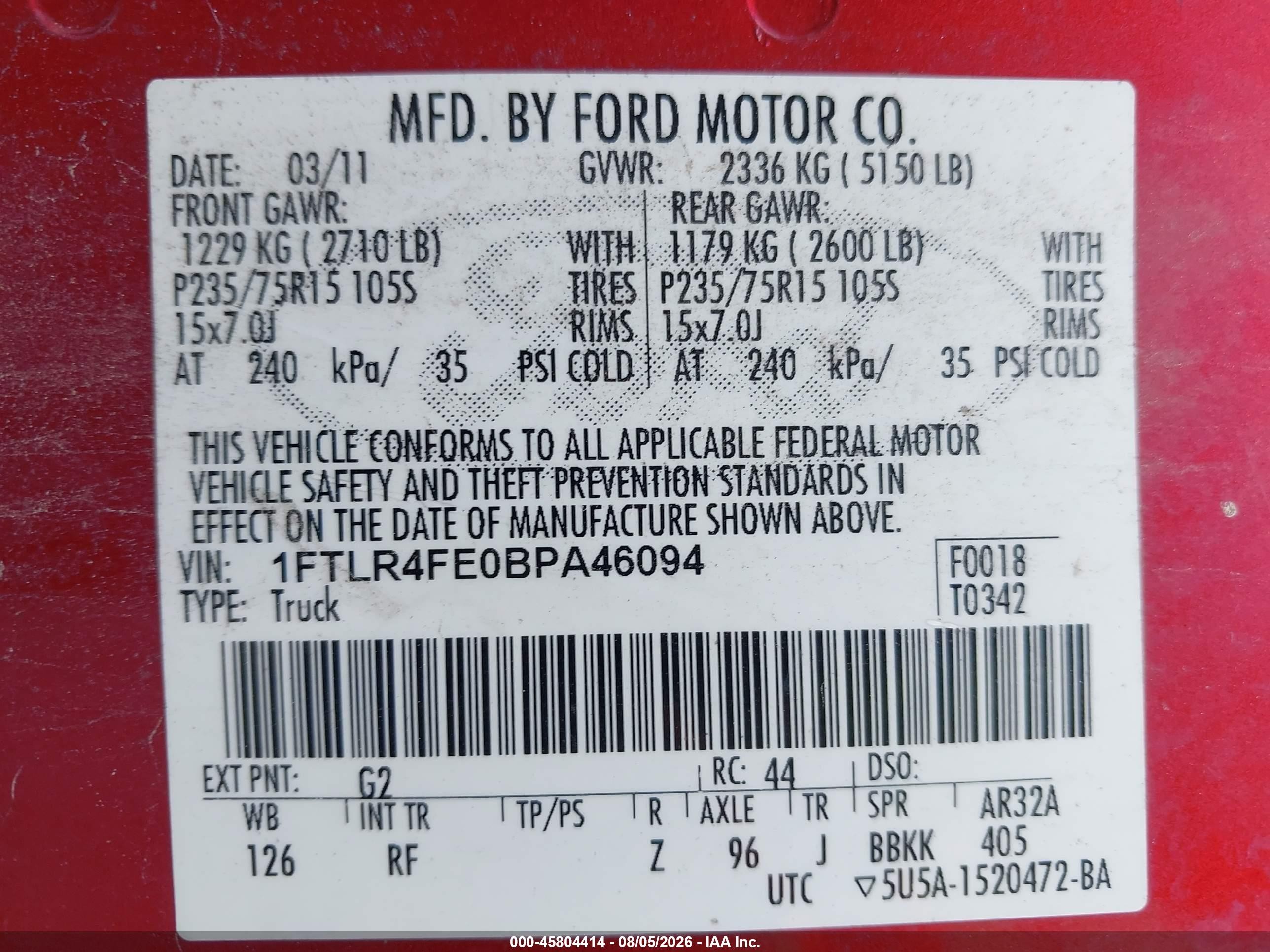 2011 Ford Ranger Xlt Red vin: 1FTLR4FE0BPA46094