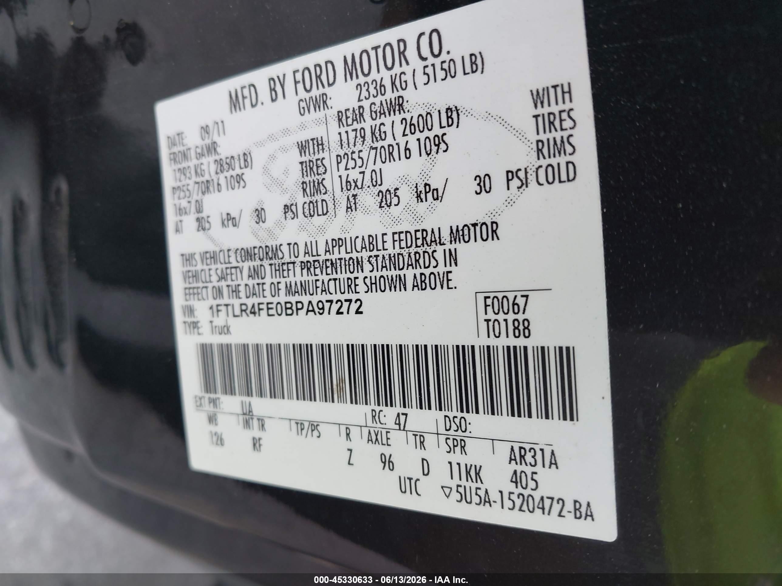 2011 Ford Ranger Sport Black vin: 1FTLR4FE0BPA97272