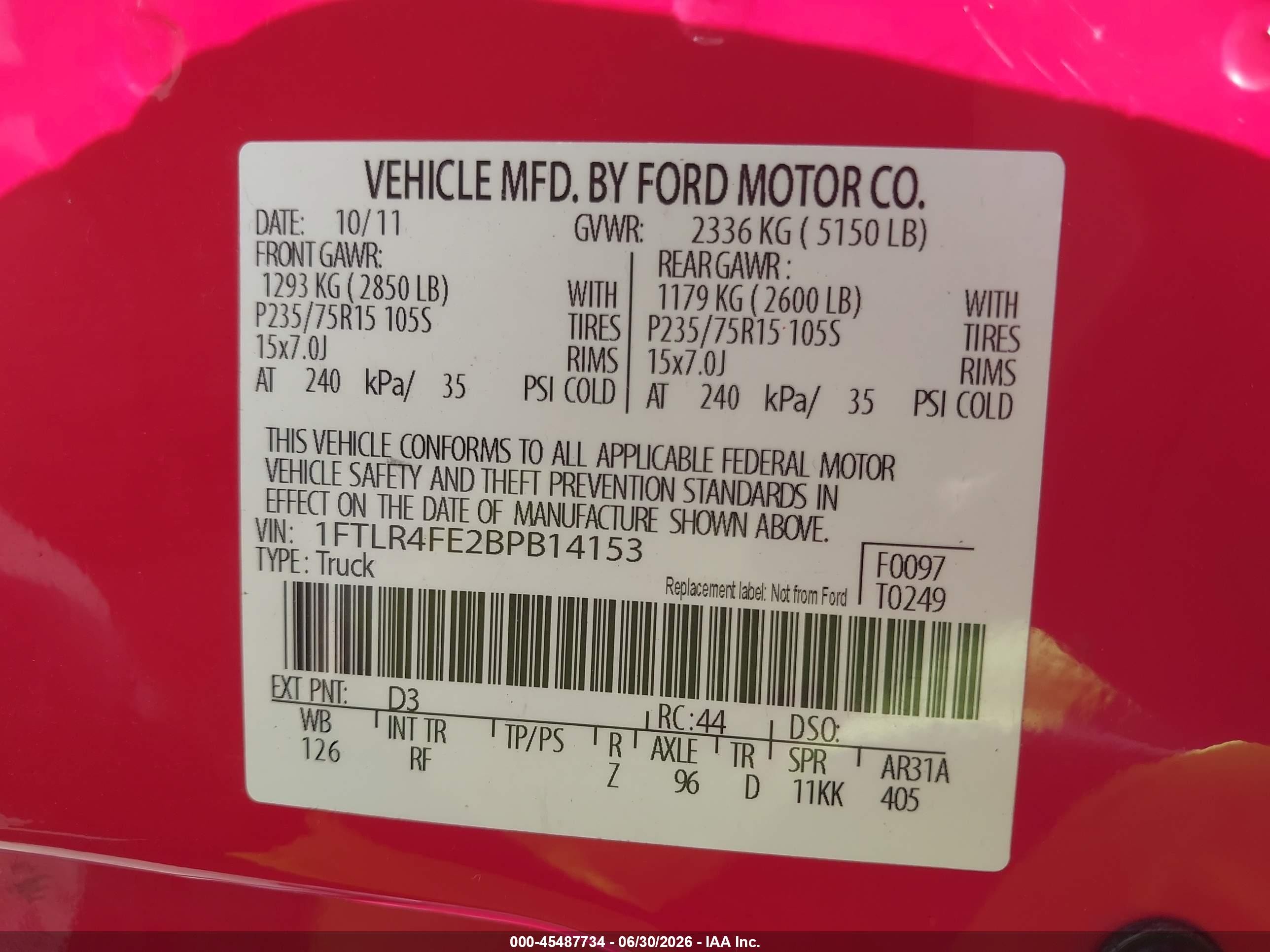 2011 Ford Ranger Sport/xlt Red vin: 1FTLR4FE2BPB14153