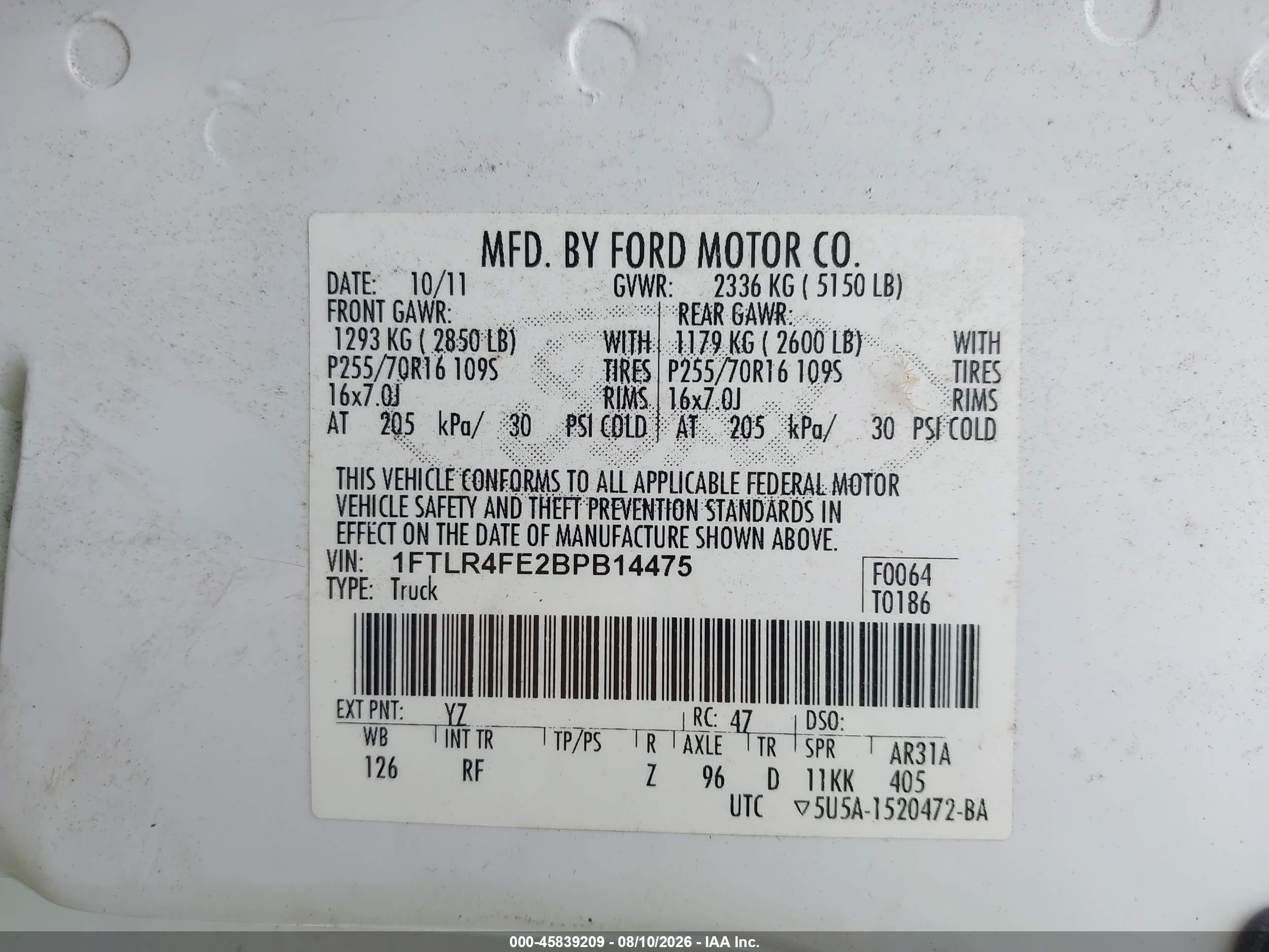 2011 Ford Ranger Xlt White vin: 1FTLR4FE2BPB14475