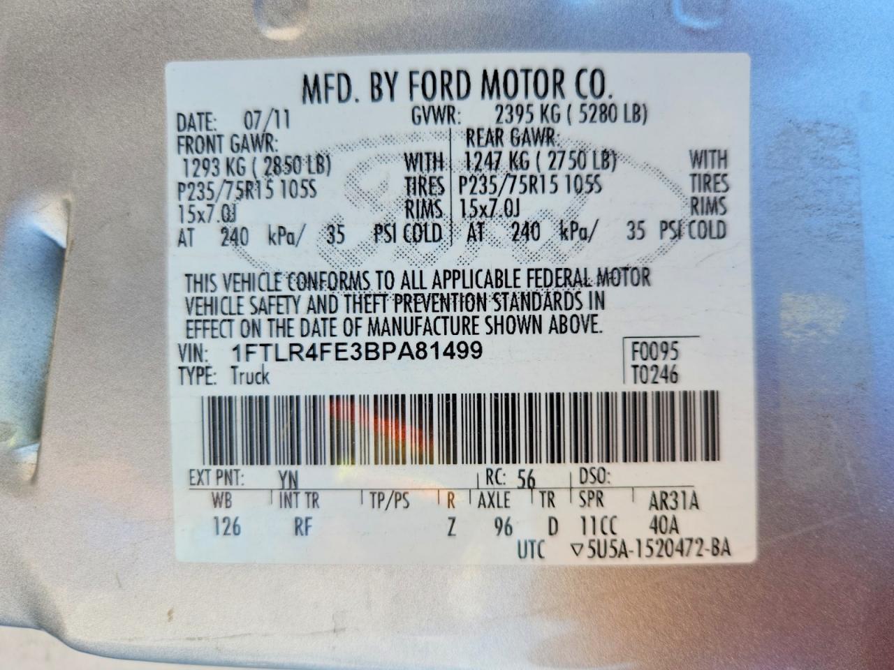 2011 Ford Ranger Super Cab Silver vin: 1FTLR4FE3BPA81499