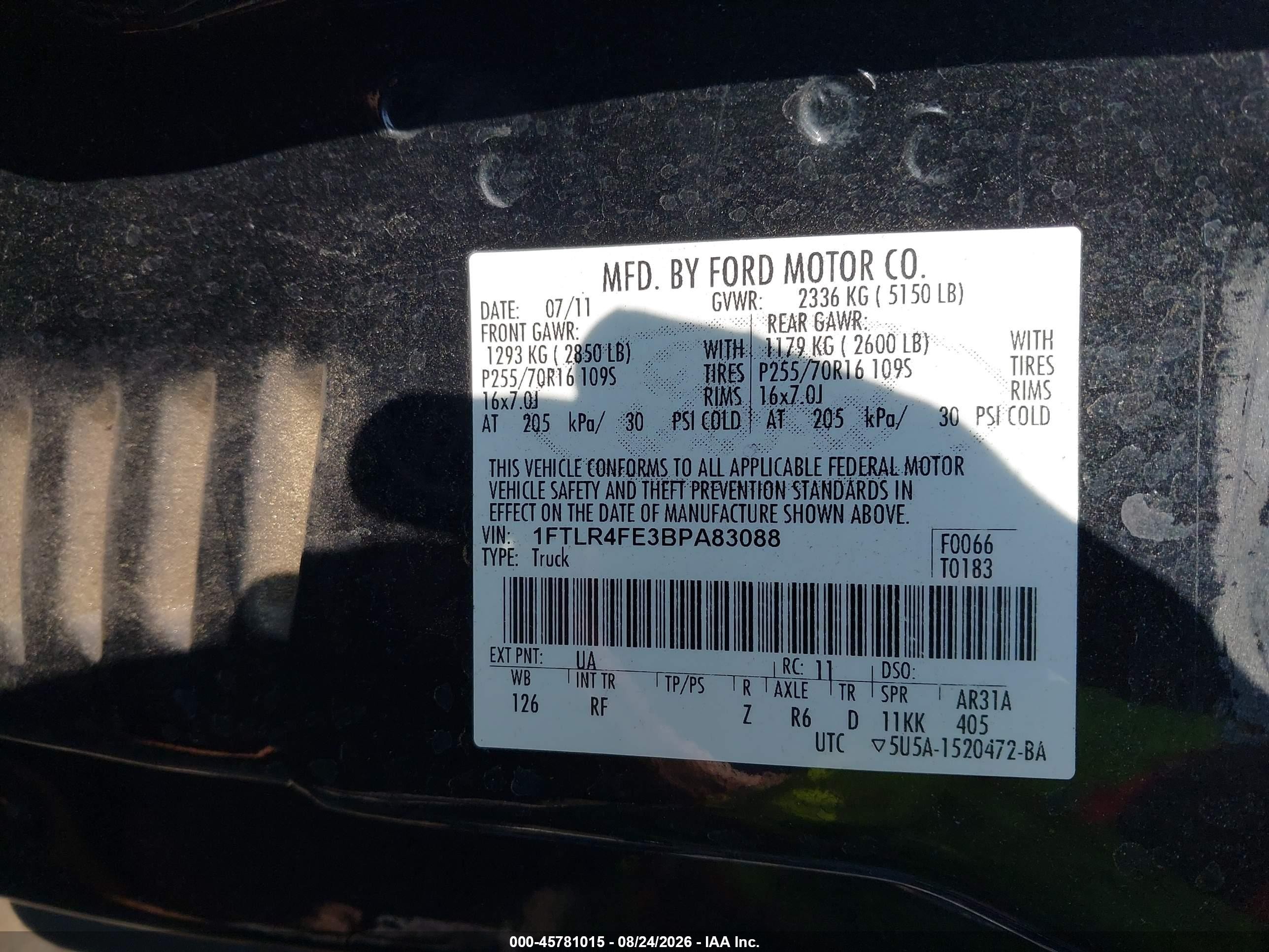 2011 Ford Ranger Sport Black vin: 1FTLR4FE3BPA83088