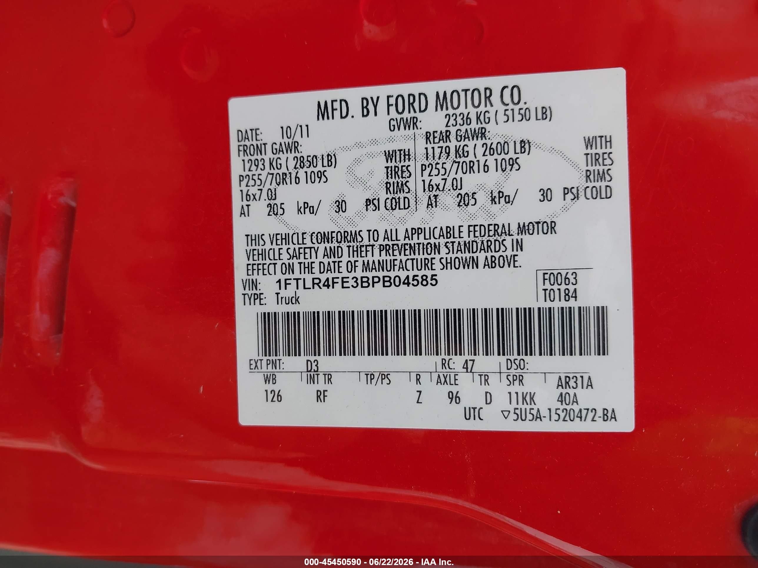 2011 Ford Ranger Sport/xlt Red vin: 1FTLR4FE3BPB04585