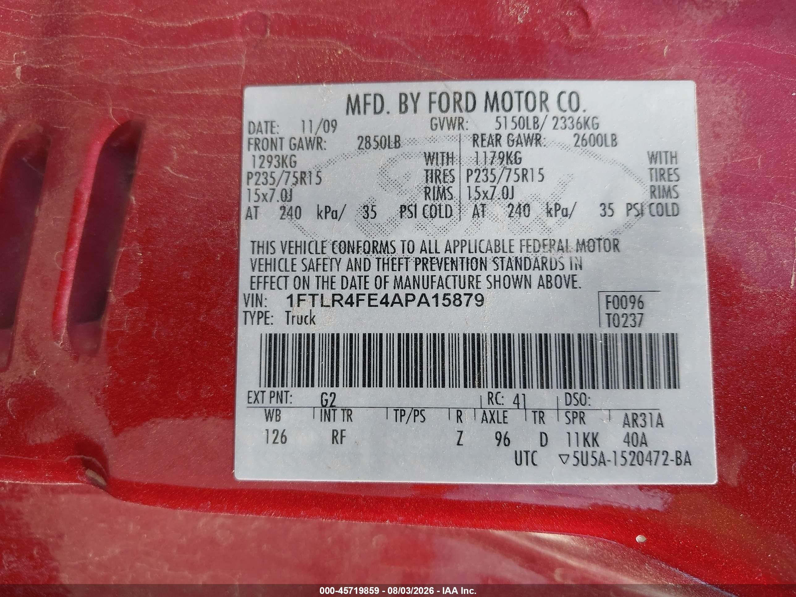 2010 Ford Ranger Xlt Red vin: 1FTLR4FE4APA15879