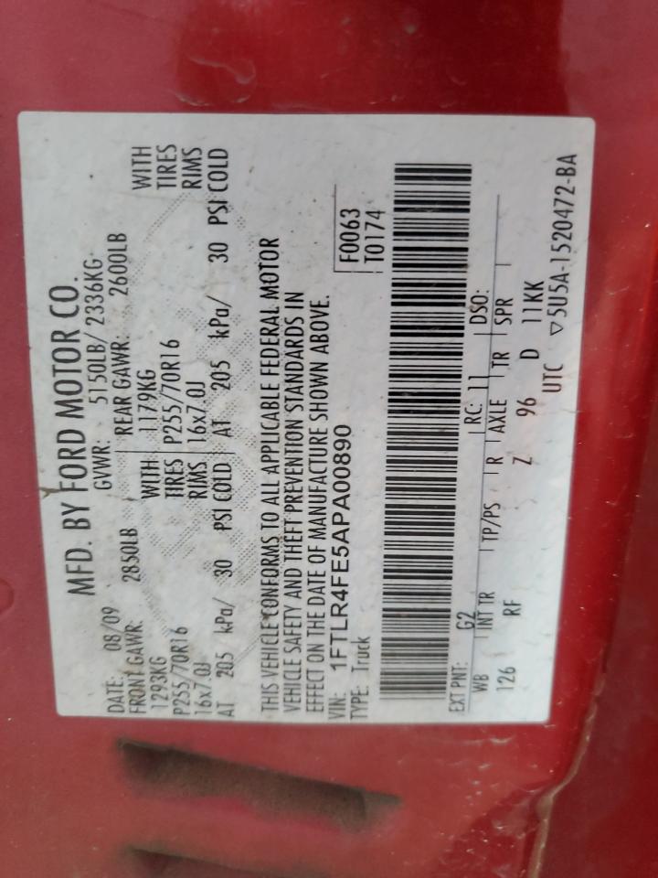 2010 Ford Ranger Super Cab Red vin: 1FTLR4FE5APA00890