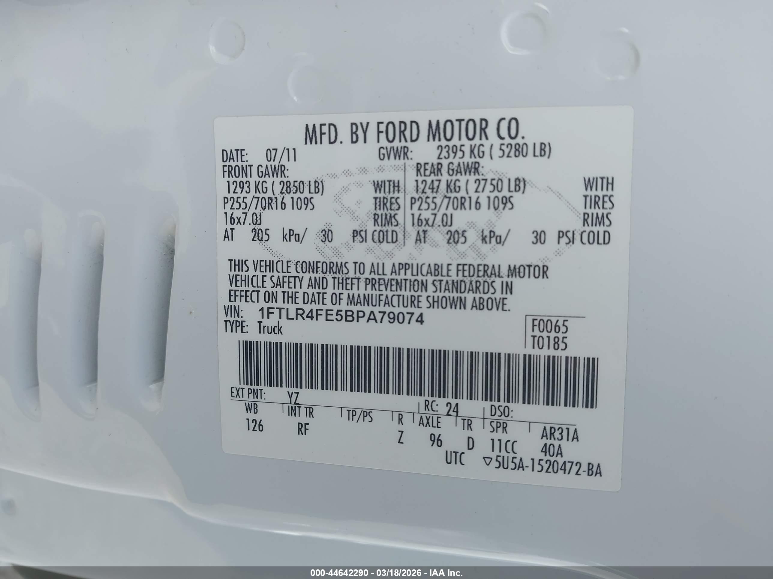 2011 Ford Ranger Sport White vin: 1FTLR4FE5BPA79074
