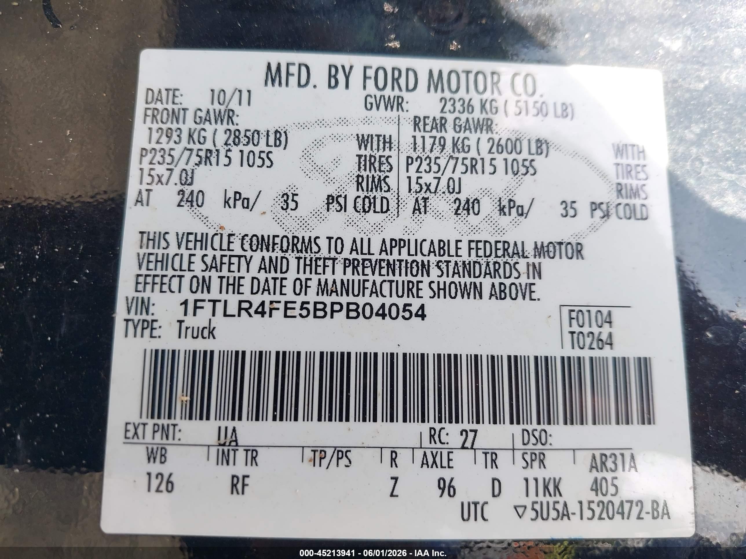 2011 Ford Ranger Xlt Black vin: 1FTLR4FE5BPB04054