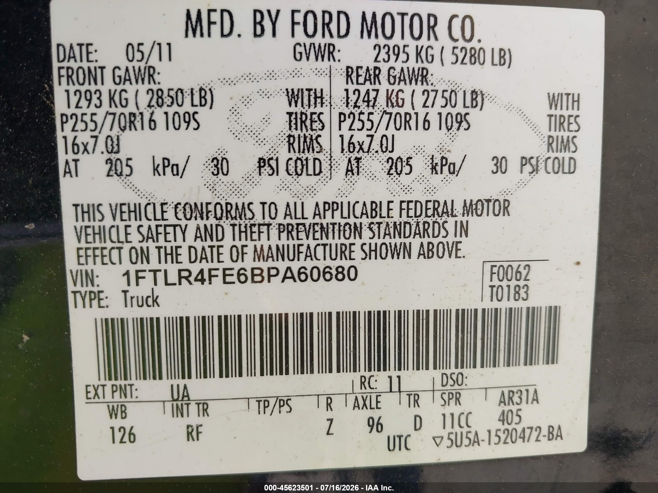 2011 Ford Ranger Xlt Black vin: 1FTLR4FE6BPA60680