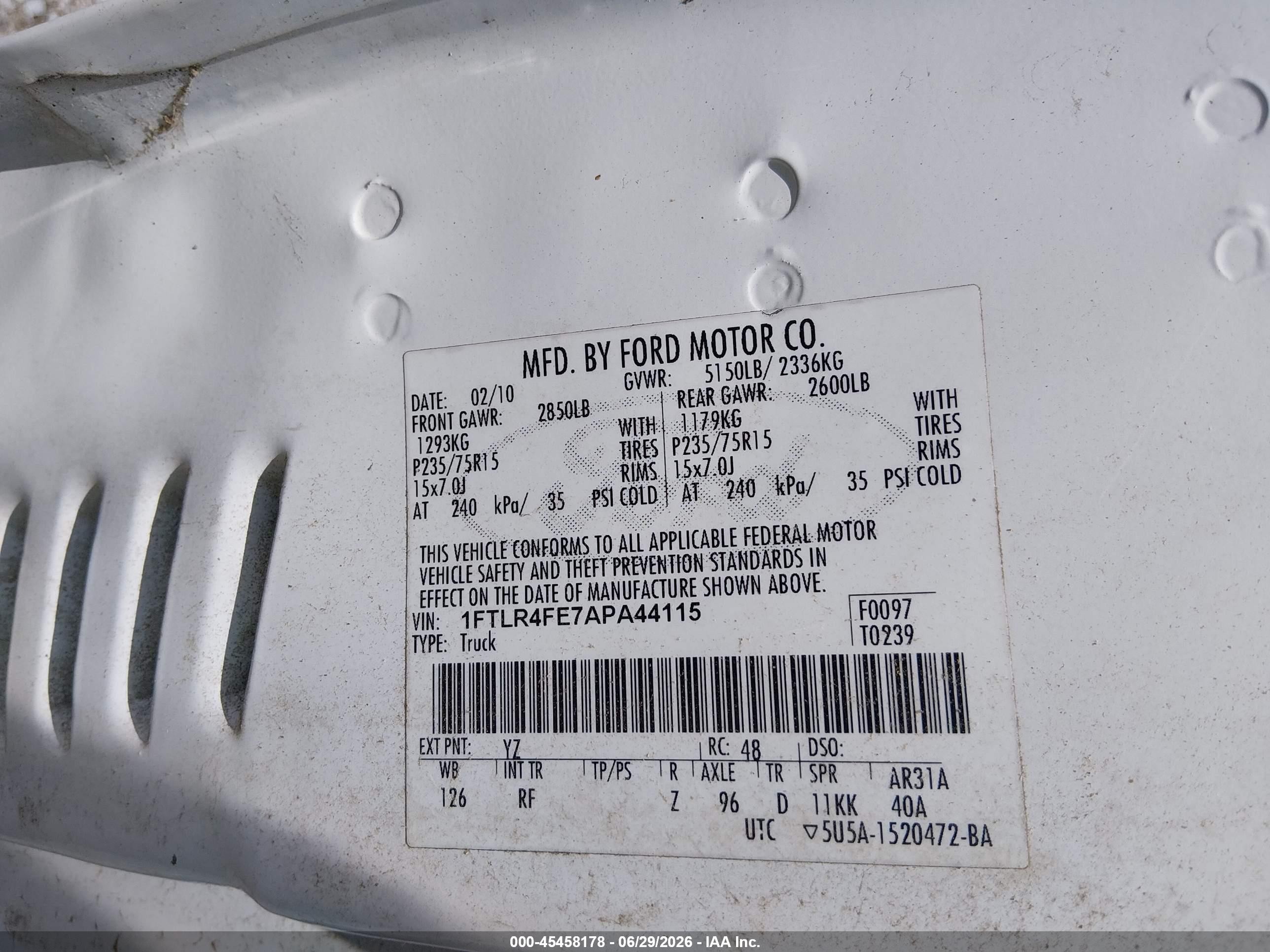 2010 Ford Ranger Sport/xlt White vin: 1FTLR4FE7APA44115