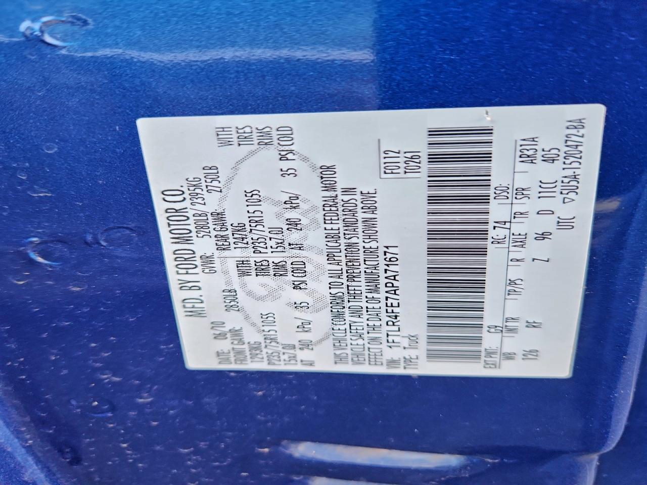 2010 Ford Ranger Super Cab Blue vin: 1FTLR4FE7APA71671