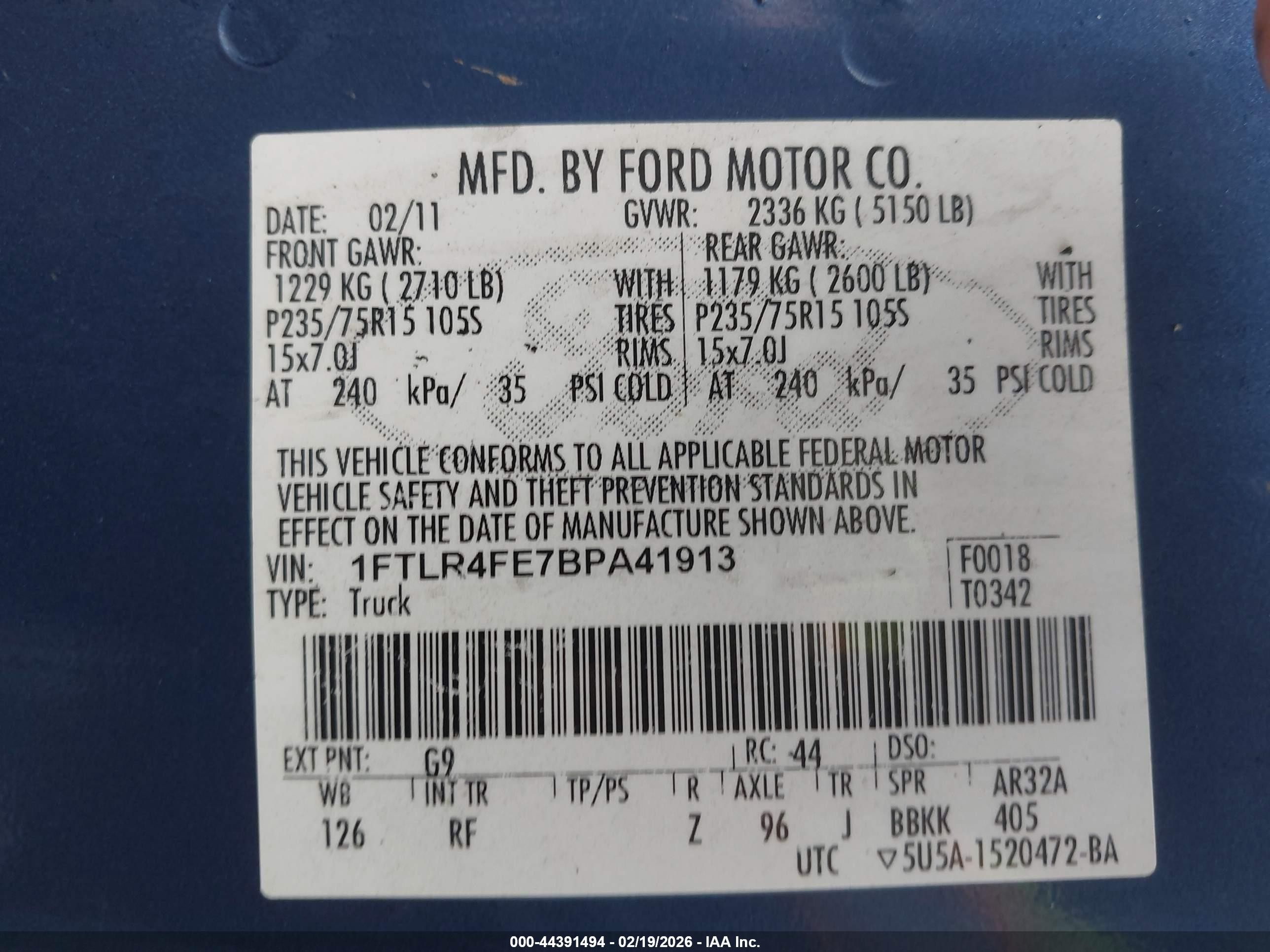2011 Ford Ranger Xlt Blue vin: 1FTLR4FE7BPA41913