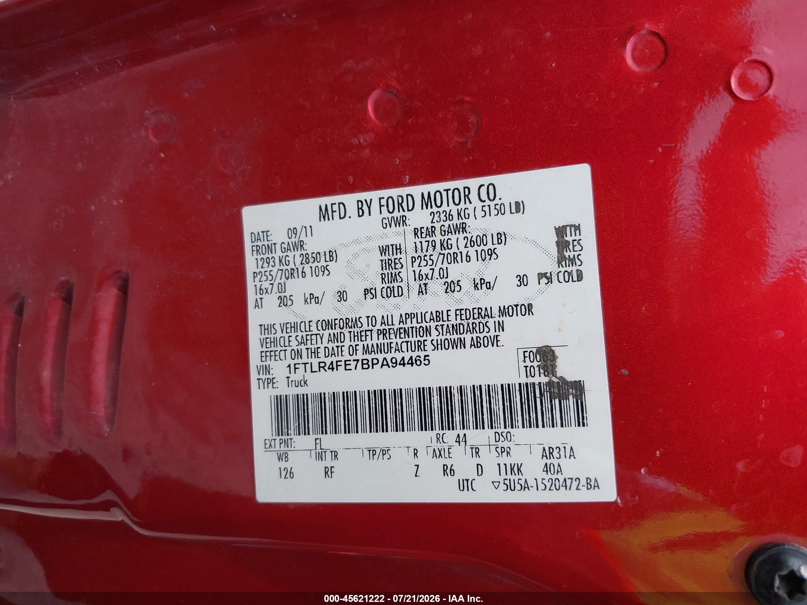 2011 Ford Ranger Xlt Red vin: 1FTLR4FE7BPA94465