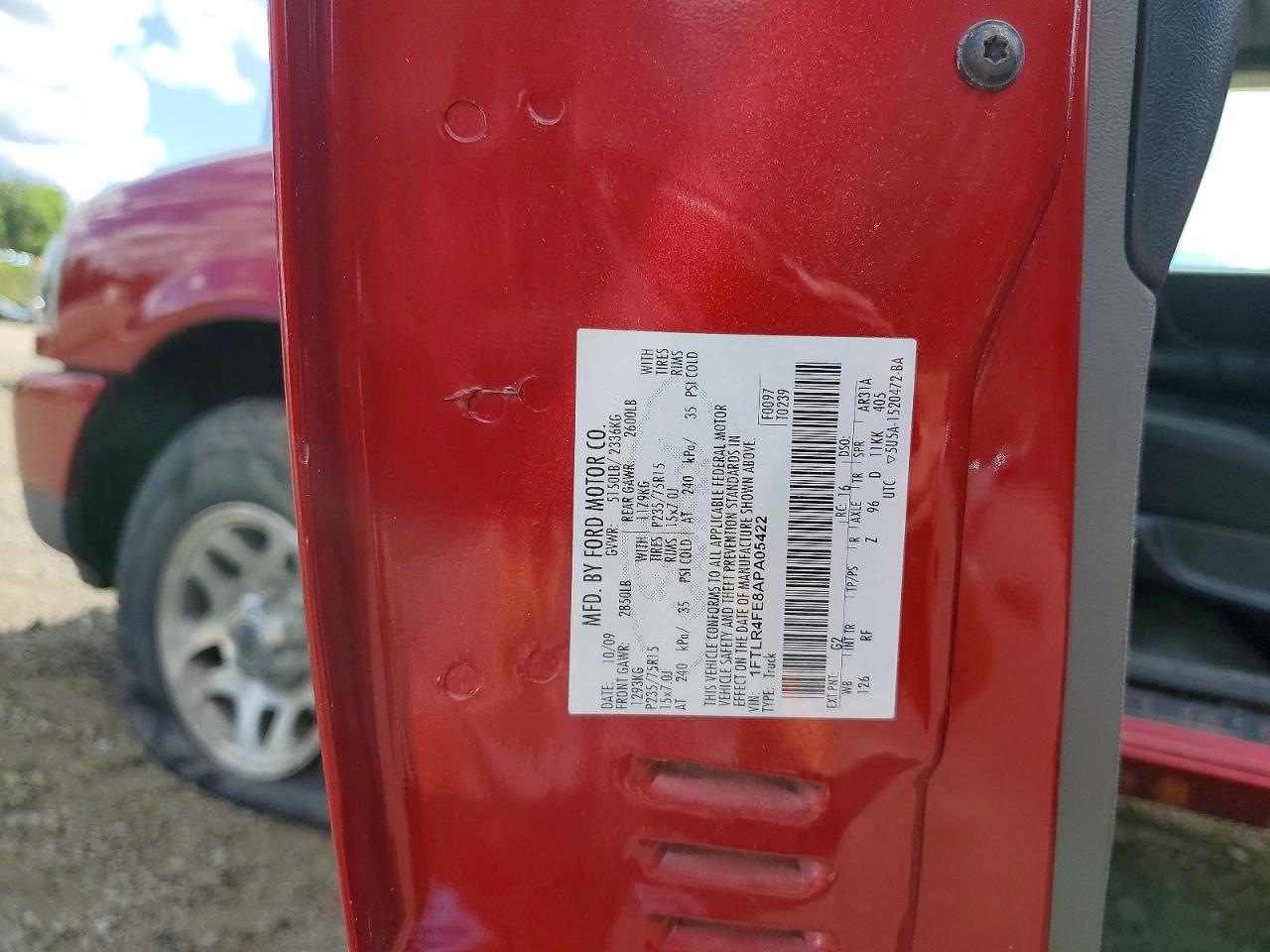 2010 Ford Ranger Xl Supercab 4 Red vin: 1FTLR4FE8APA05422