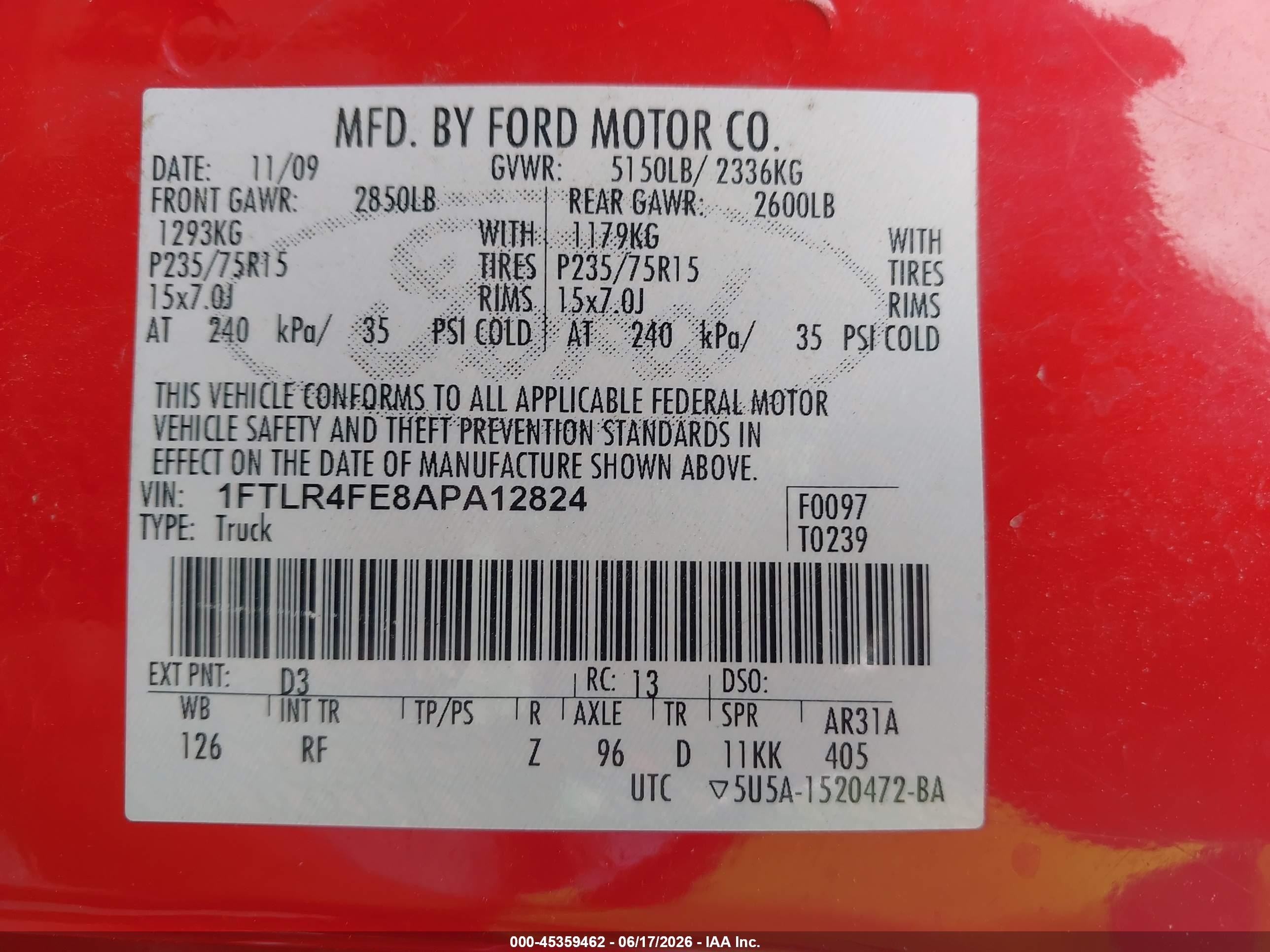 2010 Ford Ranger Sport/xlt Red vin: 1FTLR4FE8APA12824