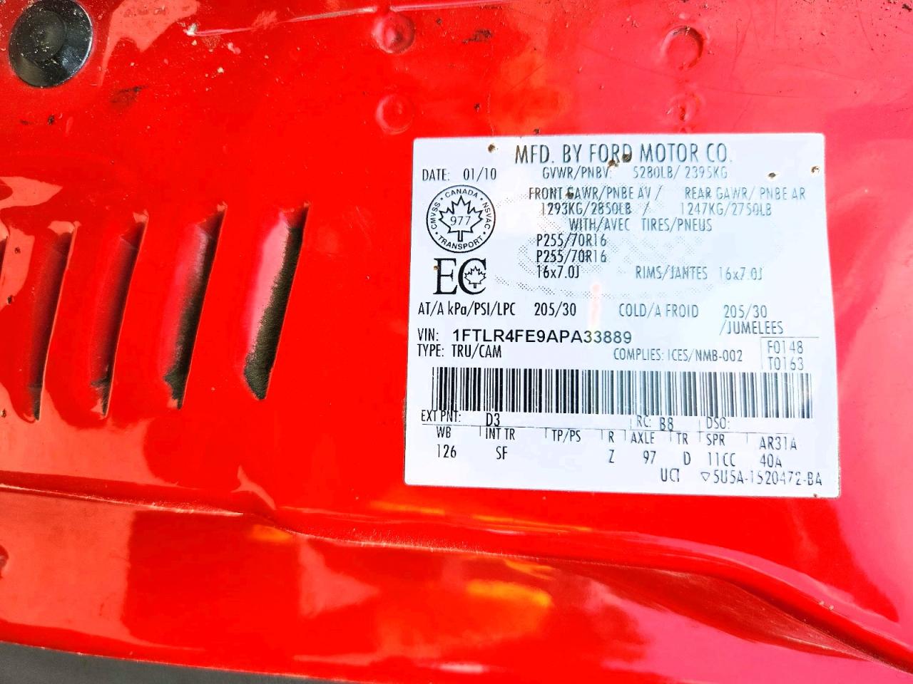 2010 Ford Ranger Super Cab Red vin: 1FTLR4FE9APA33889