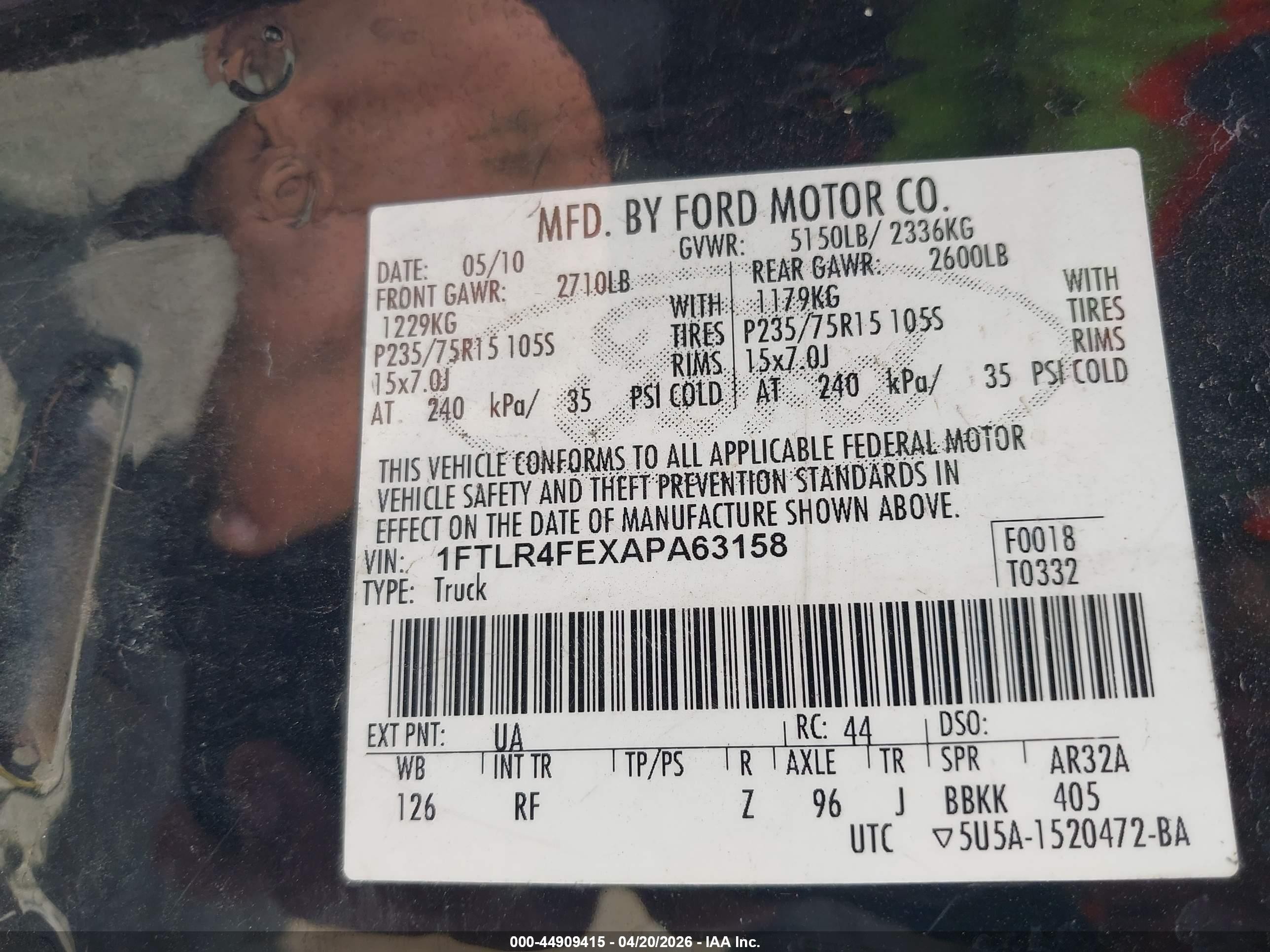 2010 Ford Ranger Xlt Black vin: 1FTLR4FEXAPA63158