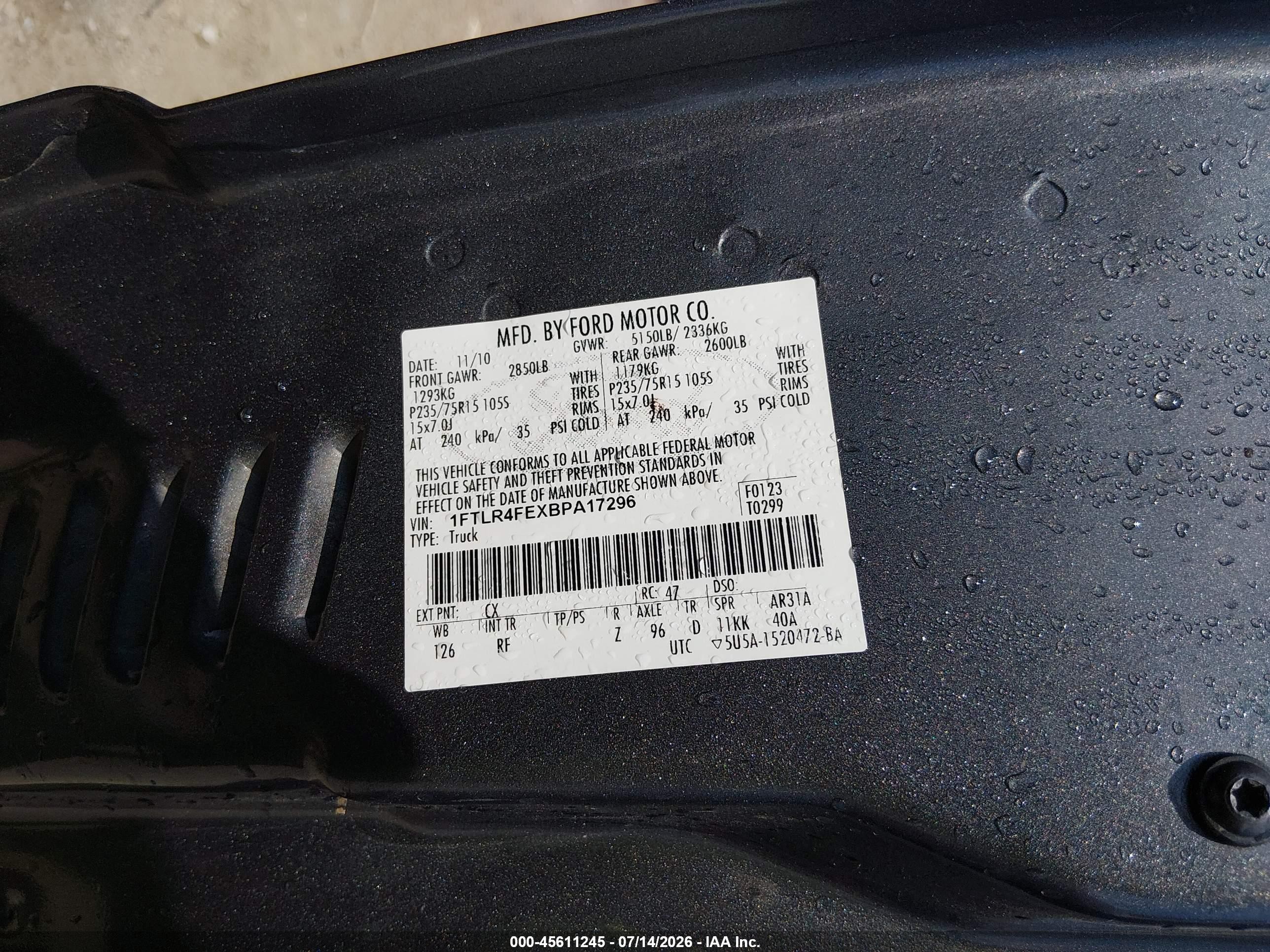 2011 Ford Ranger Xlt Gray vin: 1FTLR4FEXBPA17296