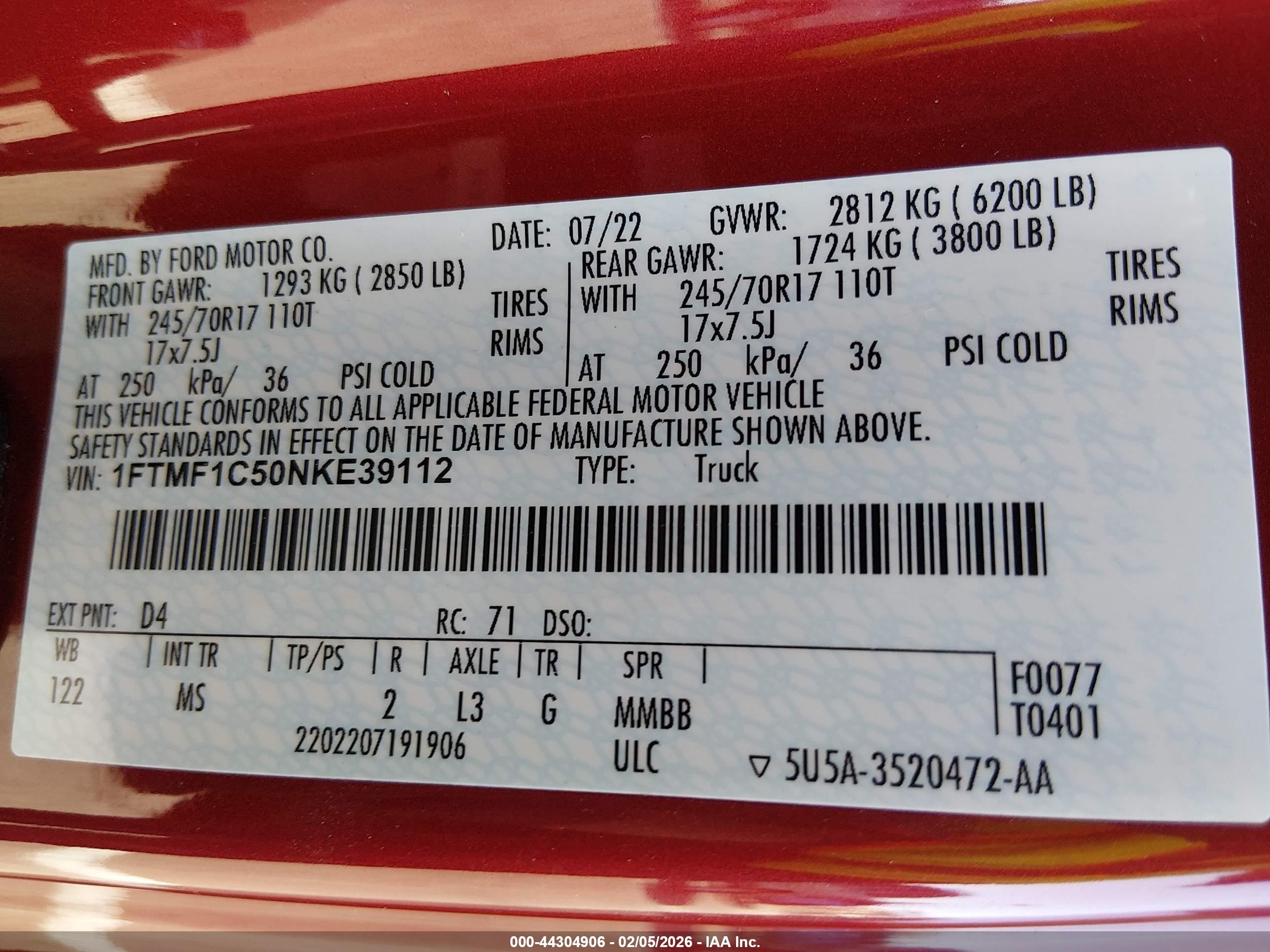 2022 Ford F-150 Xlt Red vin: 1FTMF1C50NKE39112