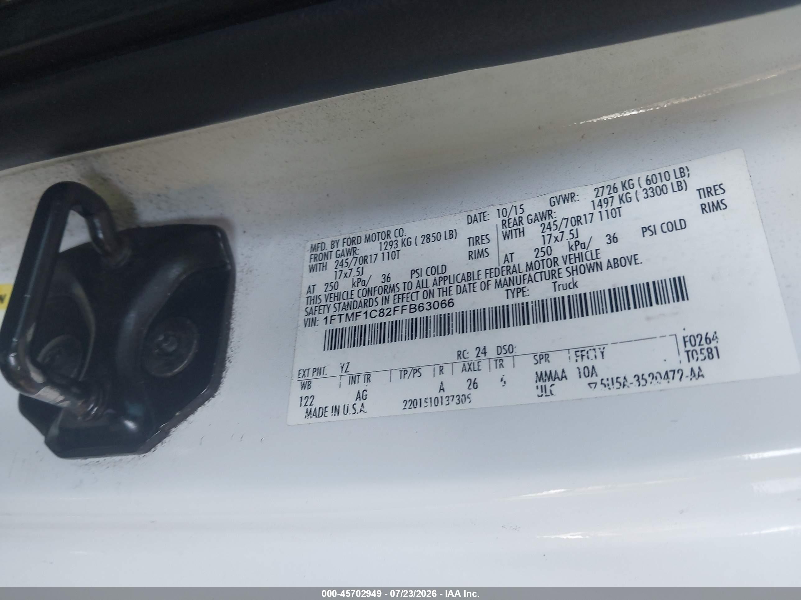 2015 Ford F-150 Xl White vin: 1FTMF1C82FFB63066