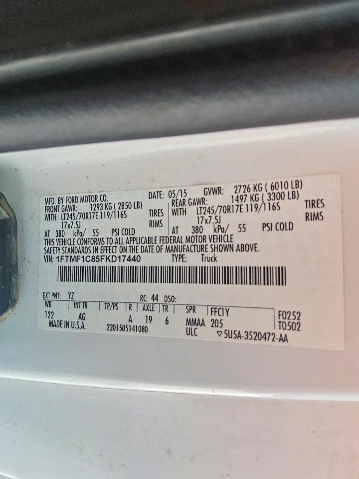 2015 Ford F150 White vin: 1FTMF1C85FKD17440