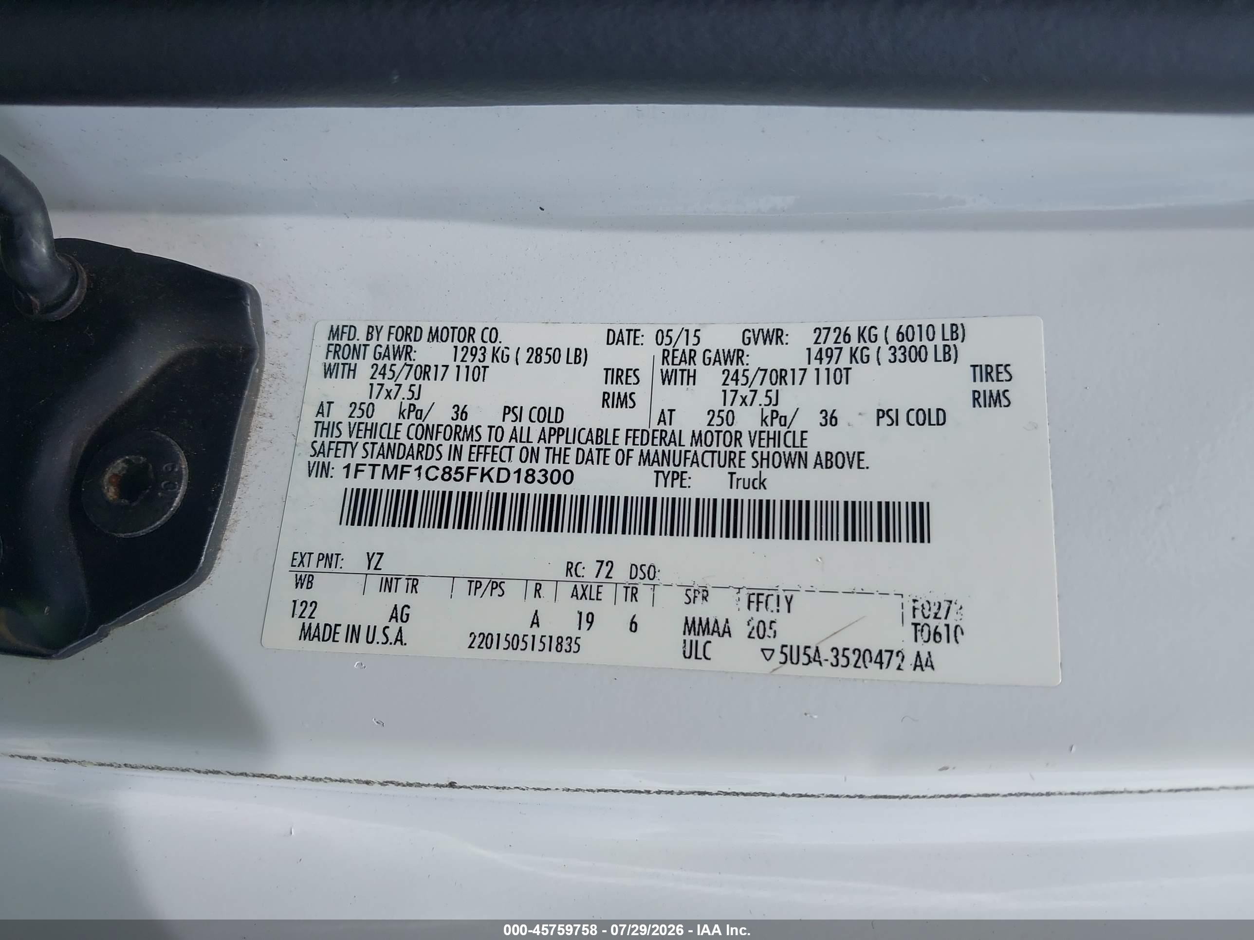 2015 Ford F-150 Xl White vin: 1FTMF1C85FKD18300