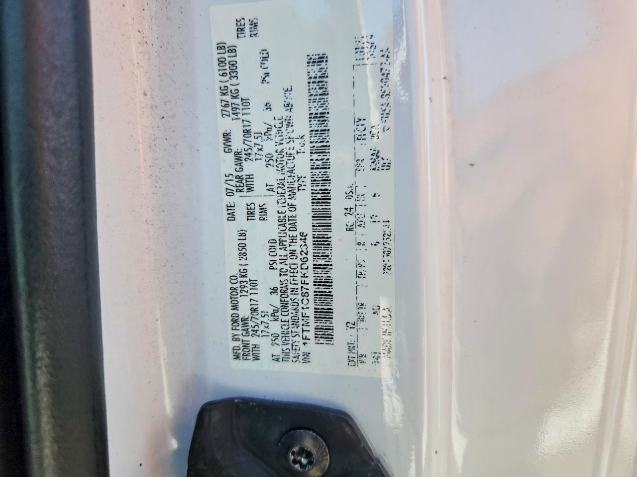2015 Ford F150 White vin: 1FTMF1C87FKD62346