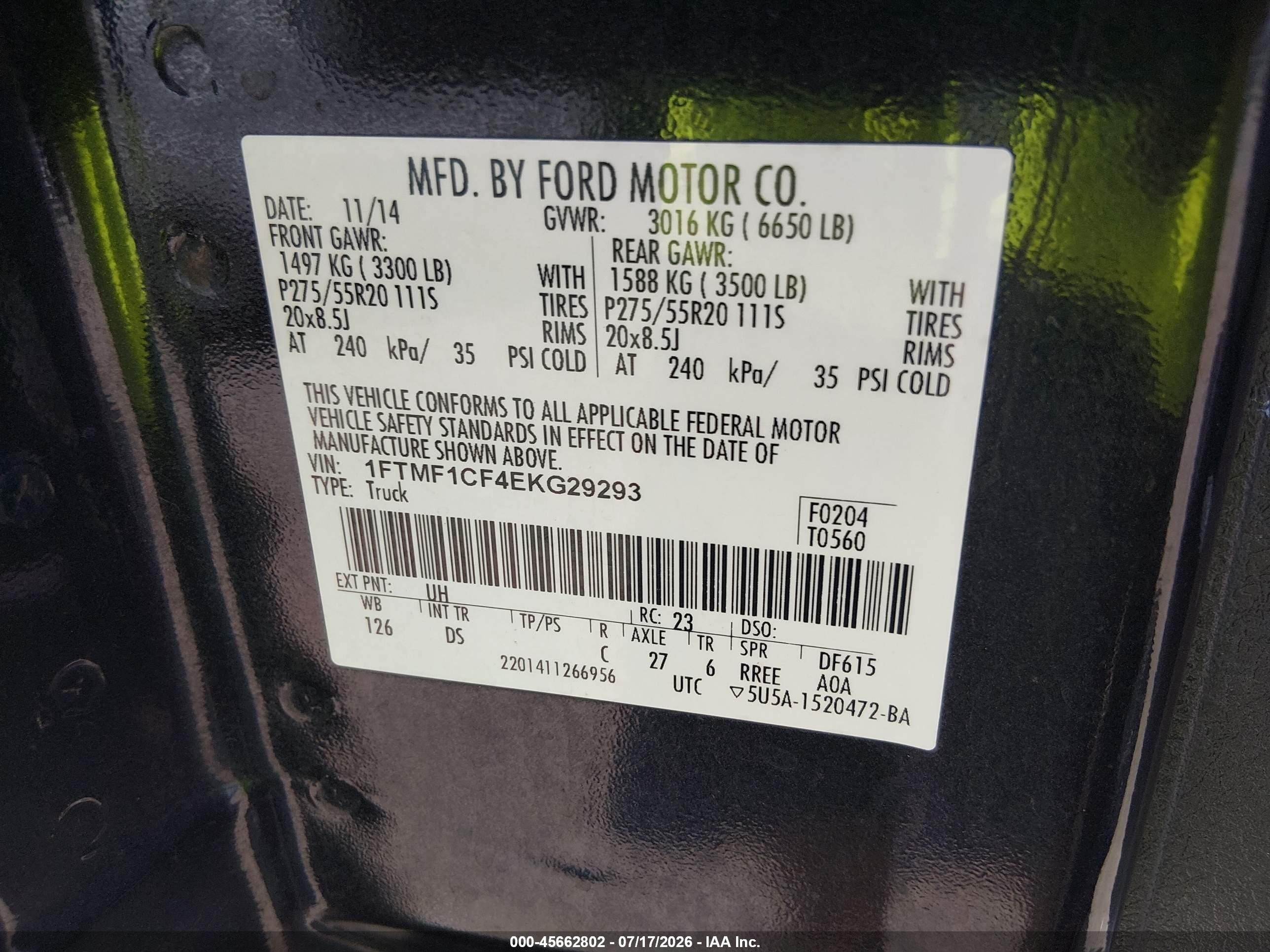 2014 Ford F-150 Stx Черный vin: 1FTMF1CF4EKG29293