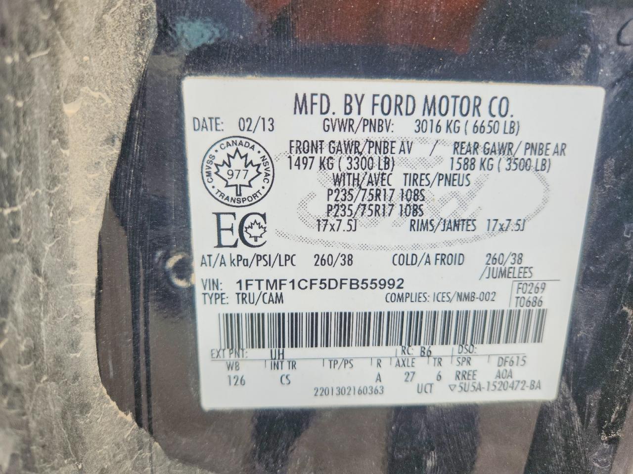 2013 Ford F150 Black vin: 1FTMF1CF5DFB55992