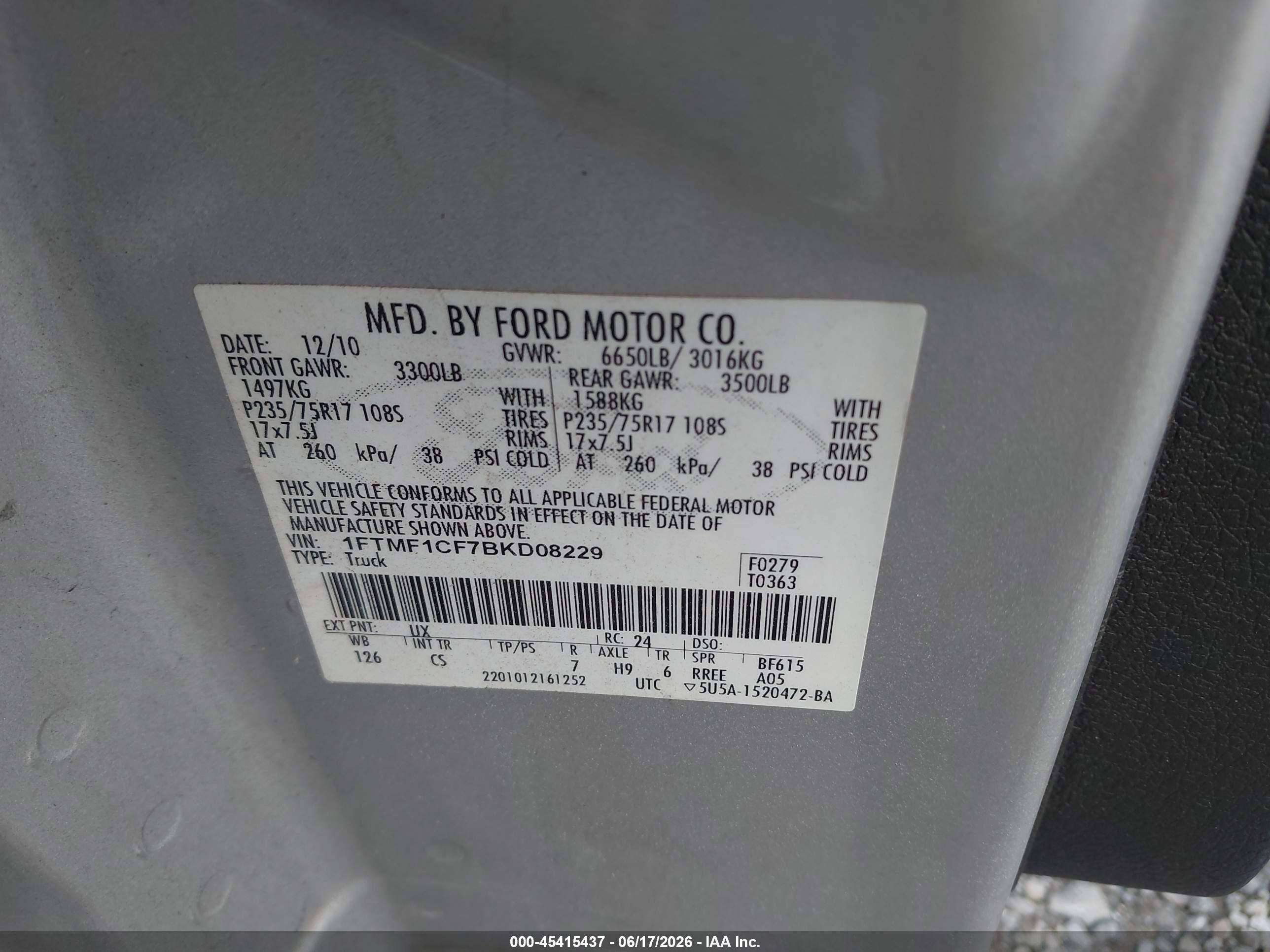 2011 Ford F-150 Stx/xl/xlt Silver vin: 1FTMF1CF7BKD08229