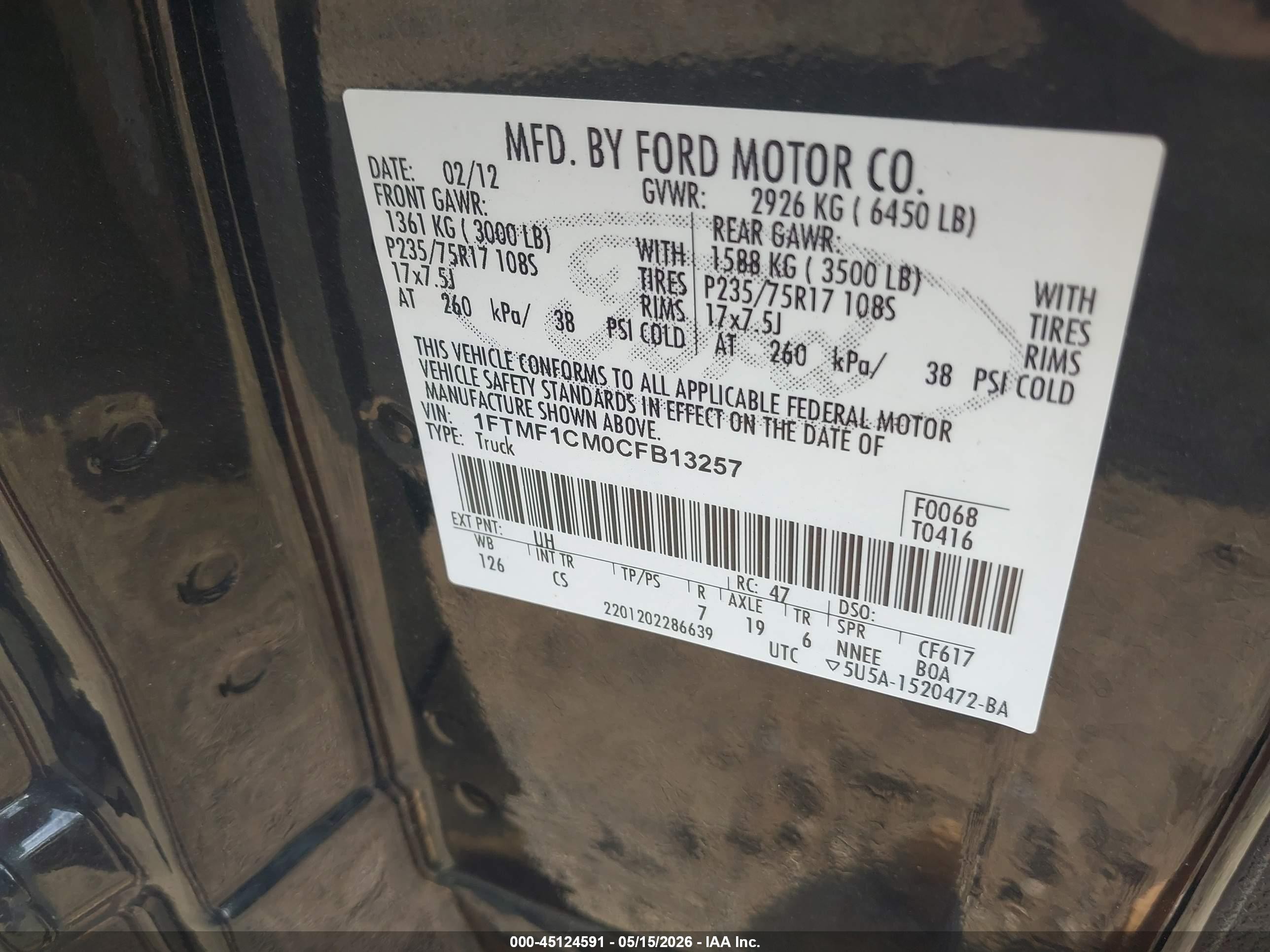 2012 Ford F-150 Xl Black vin: 1FTMF1CM0CFB13257