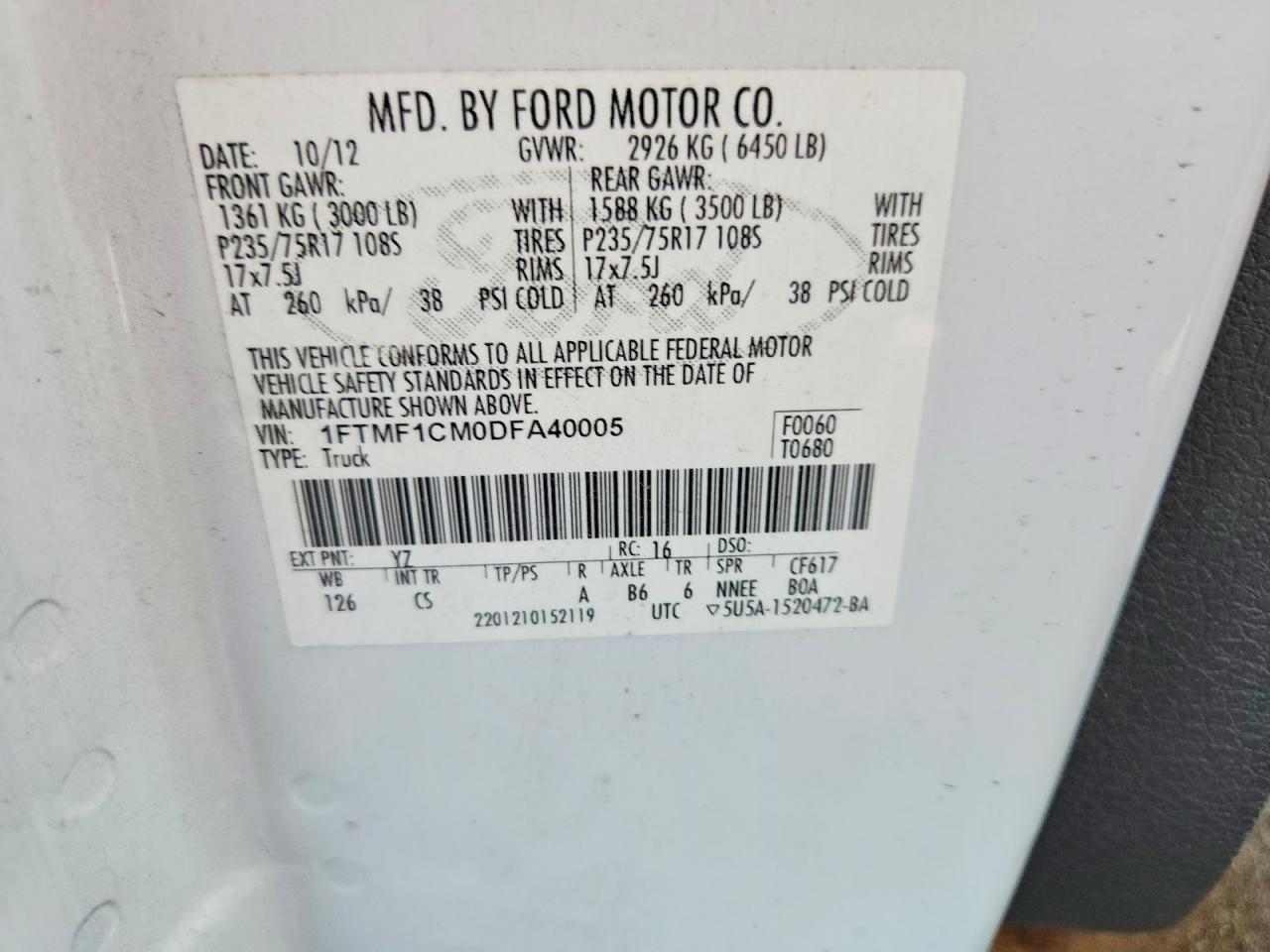 2013 Ford F150 Xl White vin: 1FTMF1CM0DFA40005