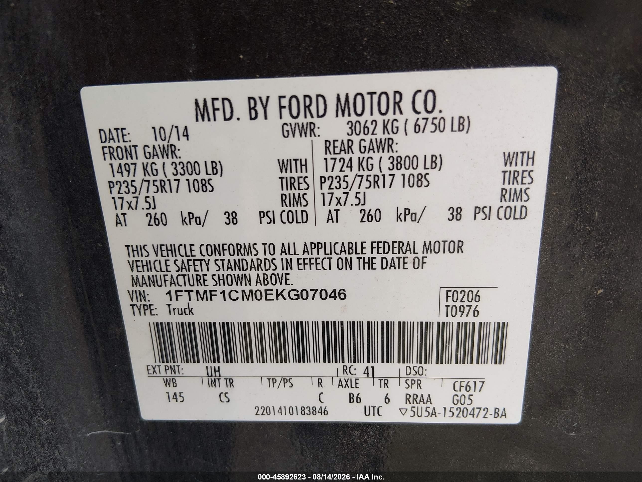 2014 Ford F-150 Xl Black vin: 1FTMF1CM0EKG07046