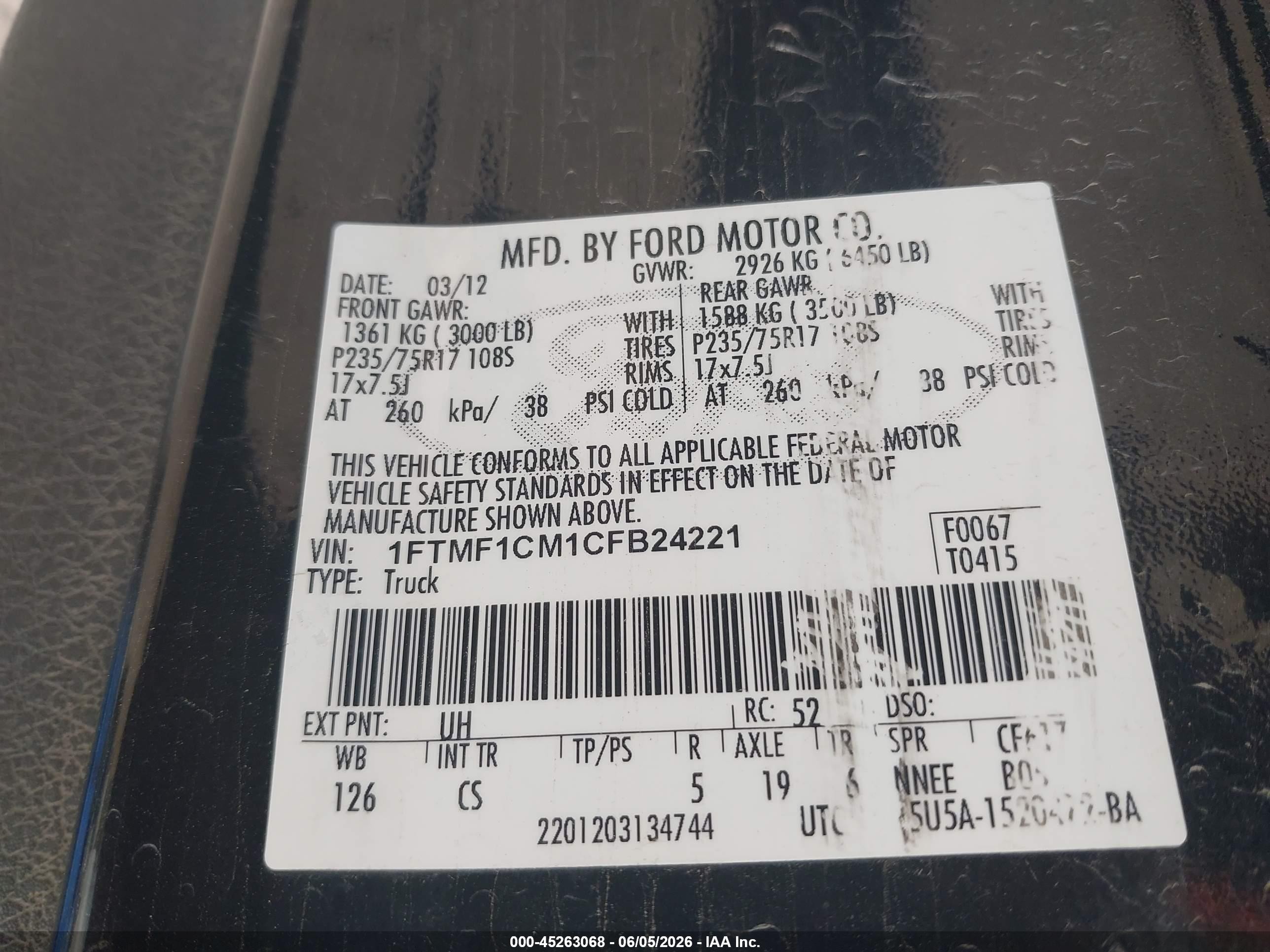2012 Ford F-150 Xl Black vin: 1FTMF1CM1CFB24221