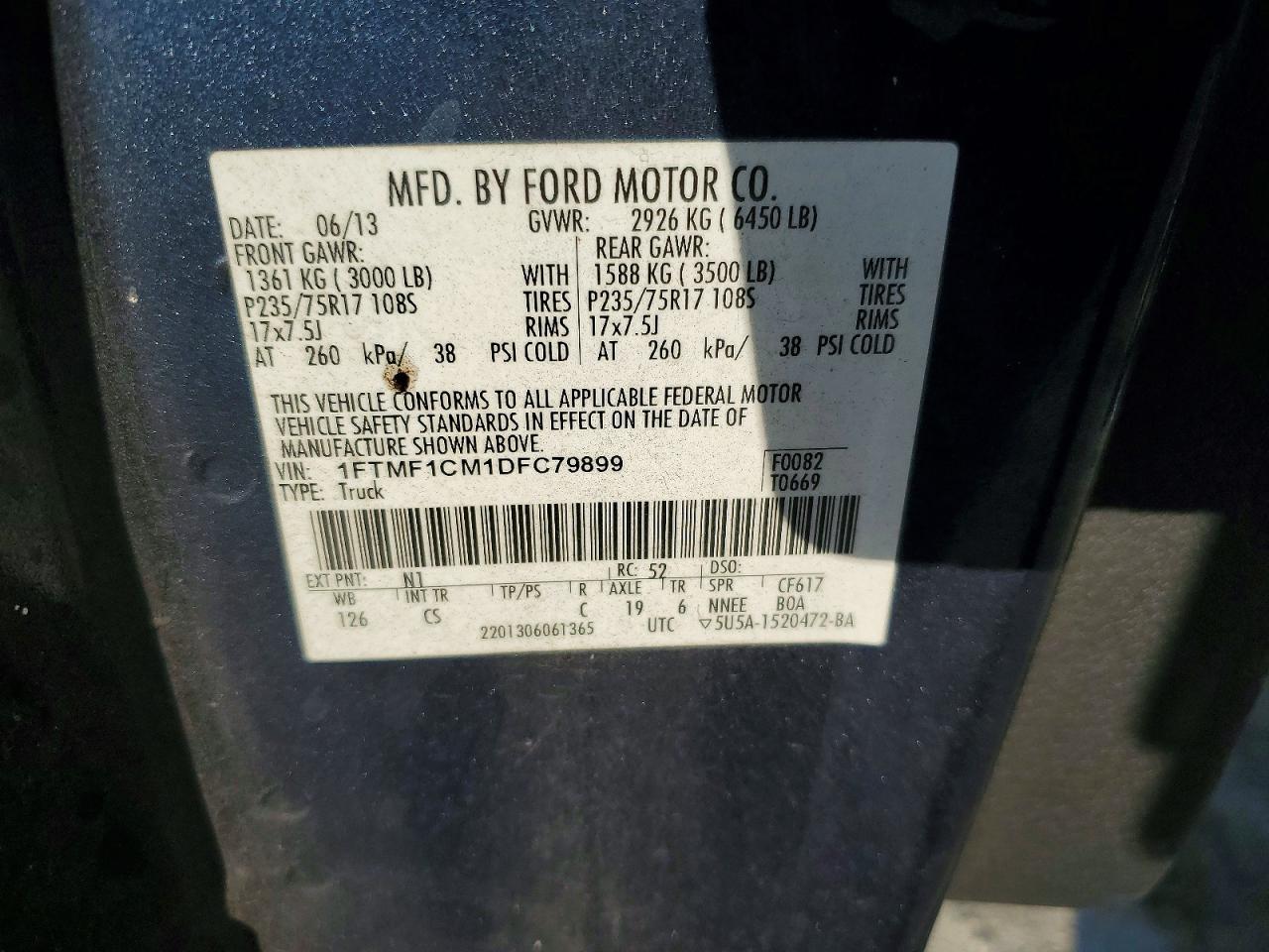 2013 Ford F150 Xl Blue vin: 1FTMF1CM1DFC79899