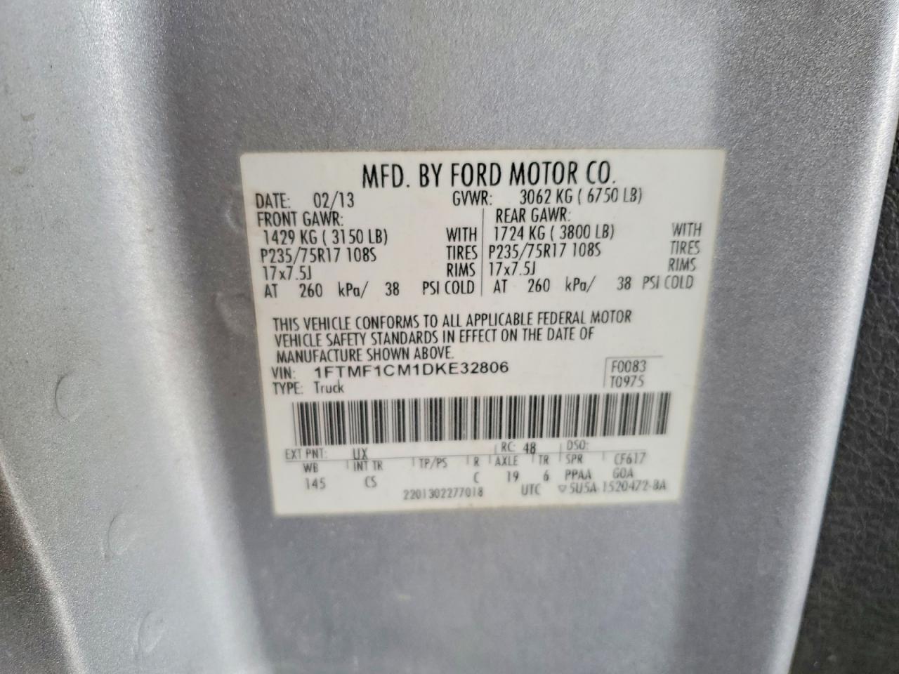 2013 Ford F150 Серебряный vin: 1FTMF1CM1DKE32806
