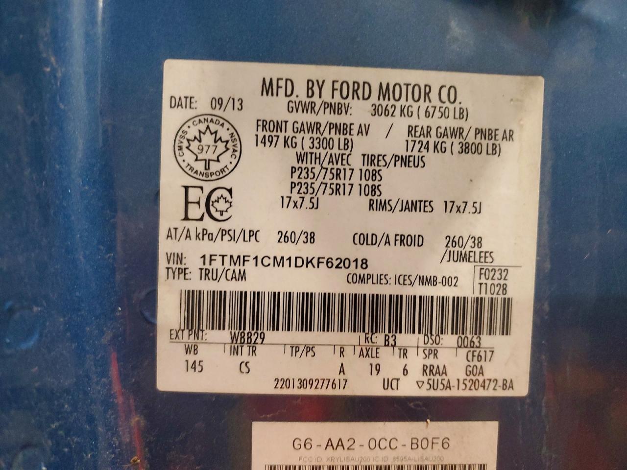 2013 Ford F150 Blue vin: 1FTMF1CM1DKF62018