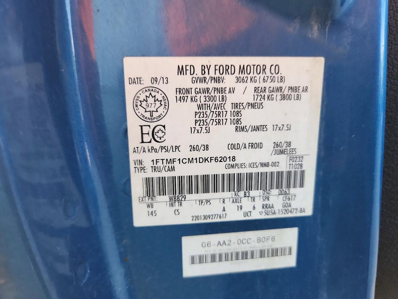 2013 Ford F150 Blue vin: 1FTMF1CM1DKF62018