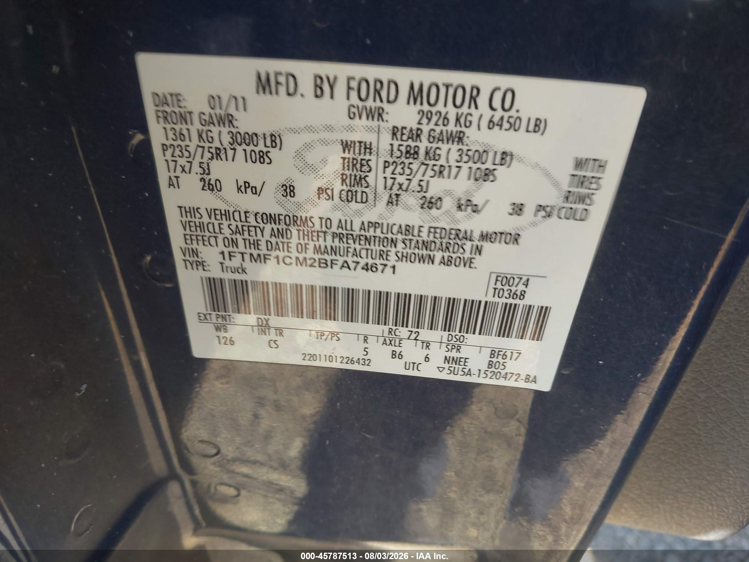 2011 Ford F-150 Xl Blue vin: 1FTMF1CM2BFA74671