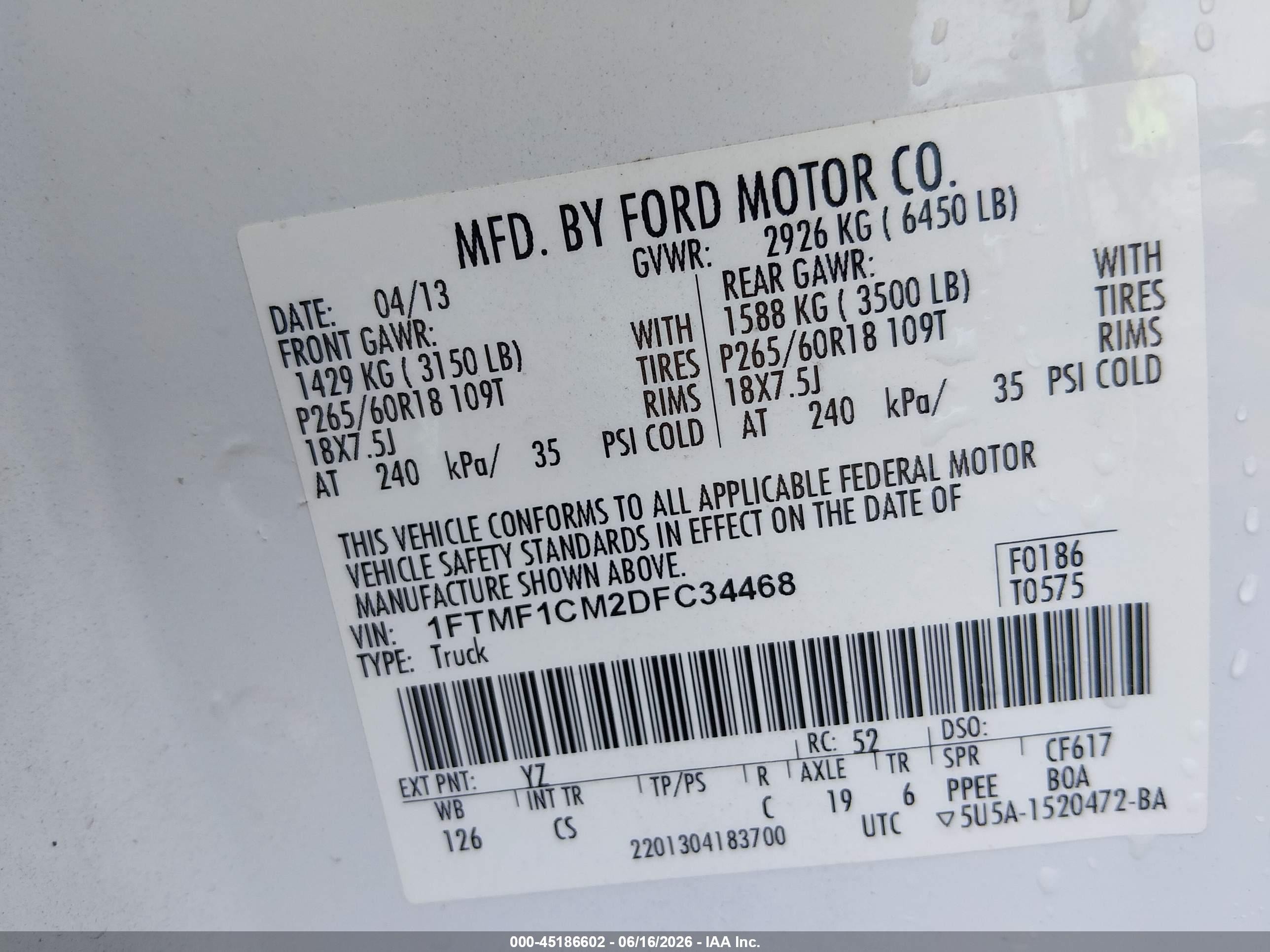 2013 Ford F-150 Stx White vin: 1FTMF1CM2DFC34468