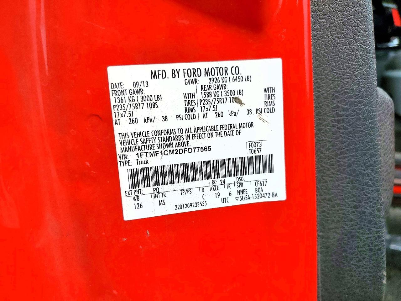 2013 Ford F150 Red vin: 1FTMF1CM2DFD77565