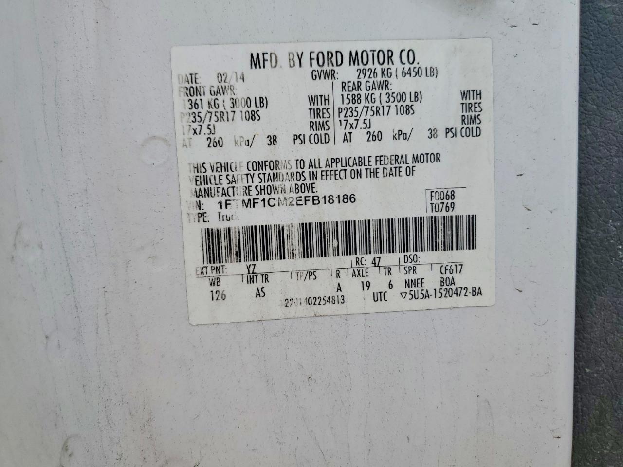 2014 Ford F150 Белый vin: 1FTMF1CM2EFB18186