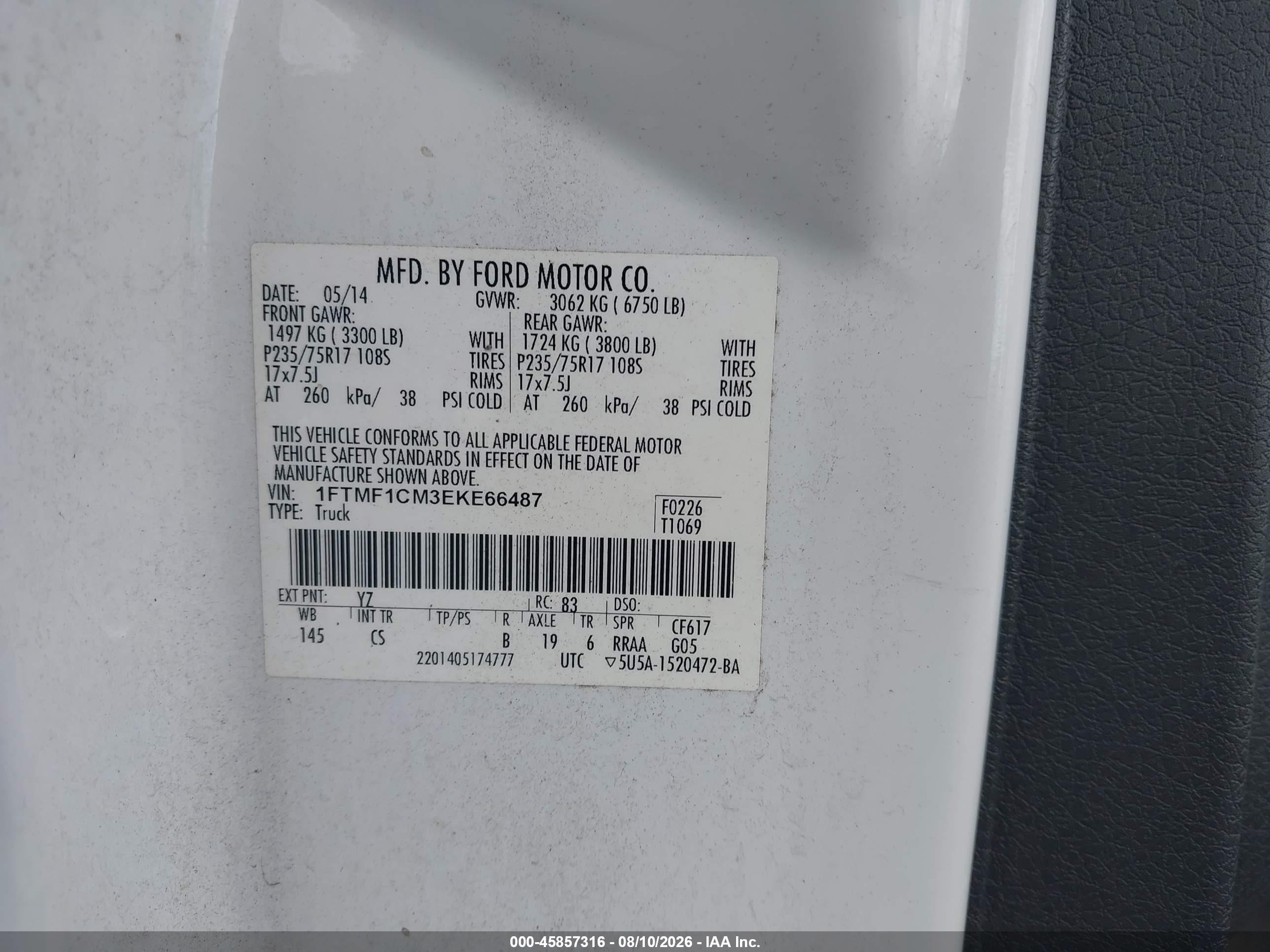 2014 Ford F-150 Xl White vin: 1FTMF1CM3EKE66487