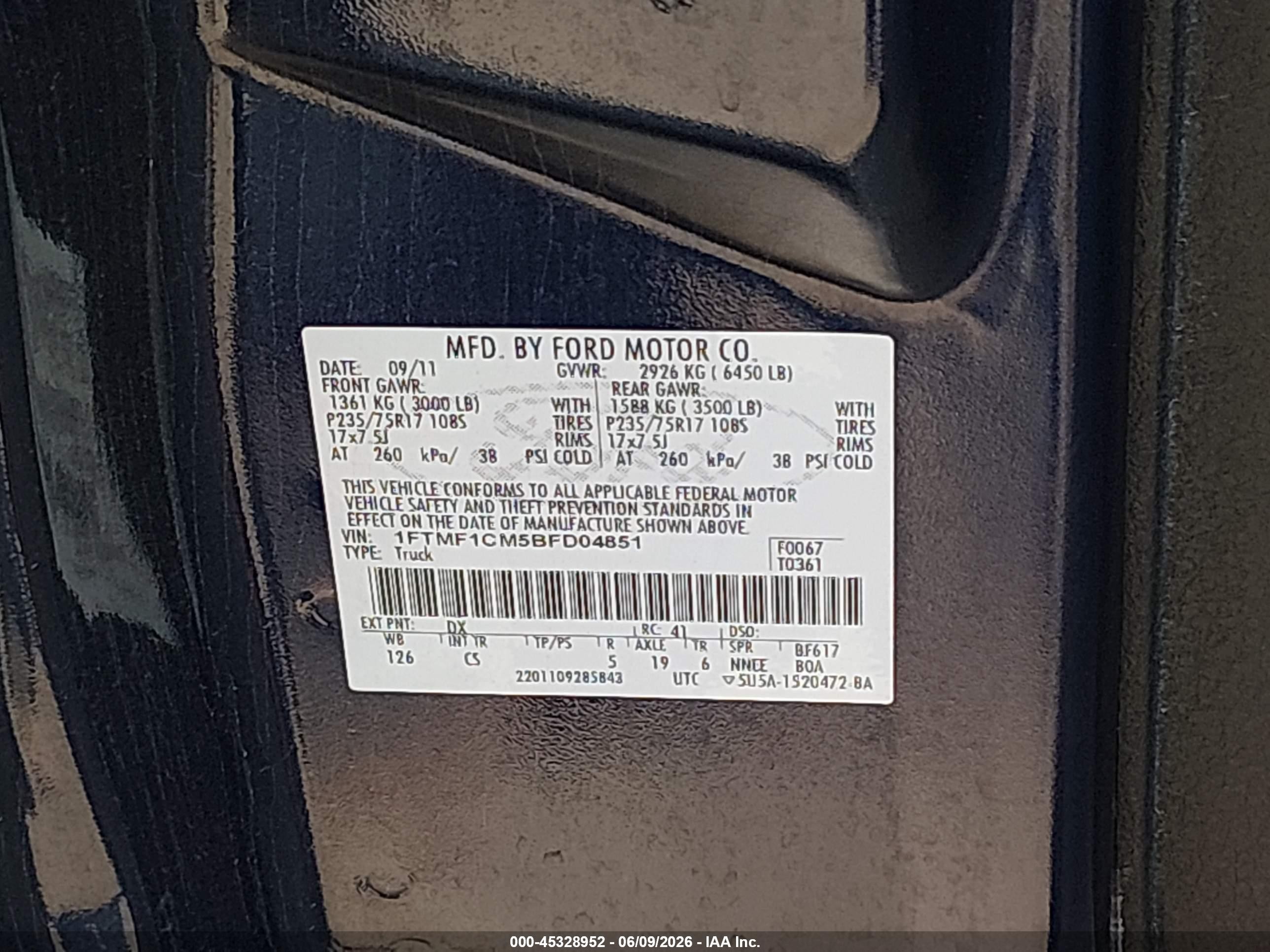 2011 Ford F-150 Xl Blue vin: 1FTMF1CM5BFD04851